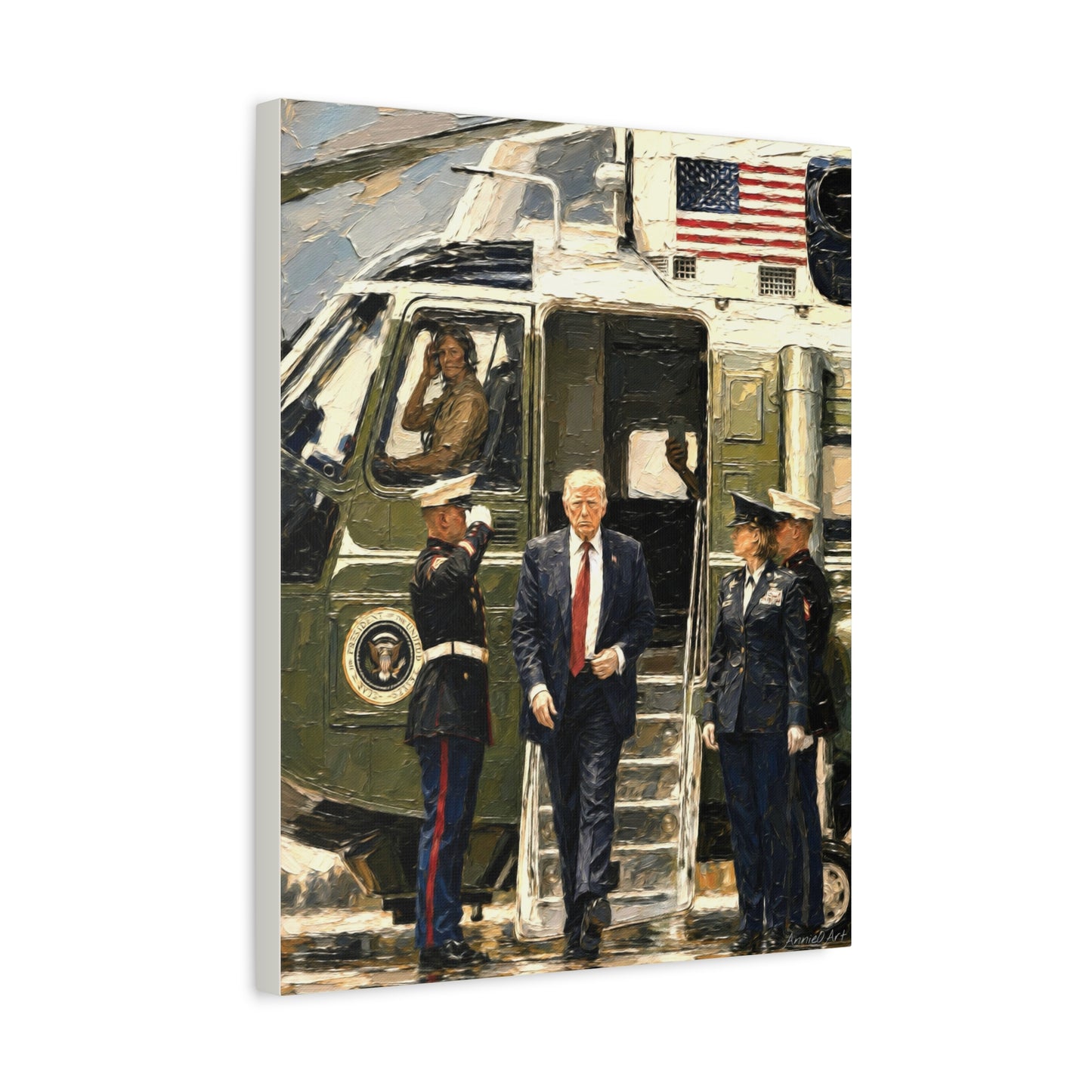 Presidential Arrival Canvas Print — Trump Disembarking Marine One, Matte Stretched Wall Art