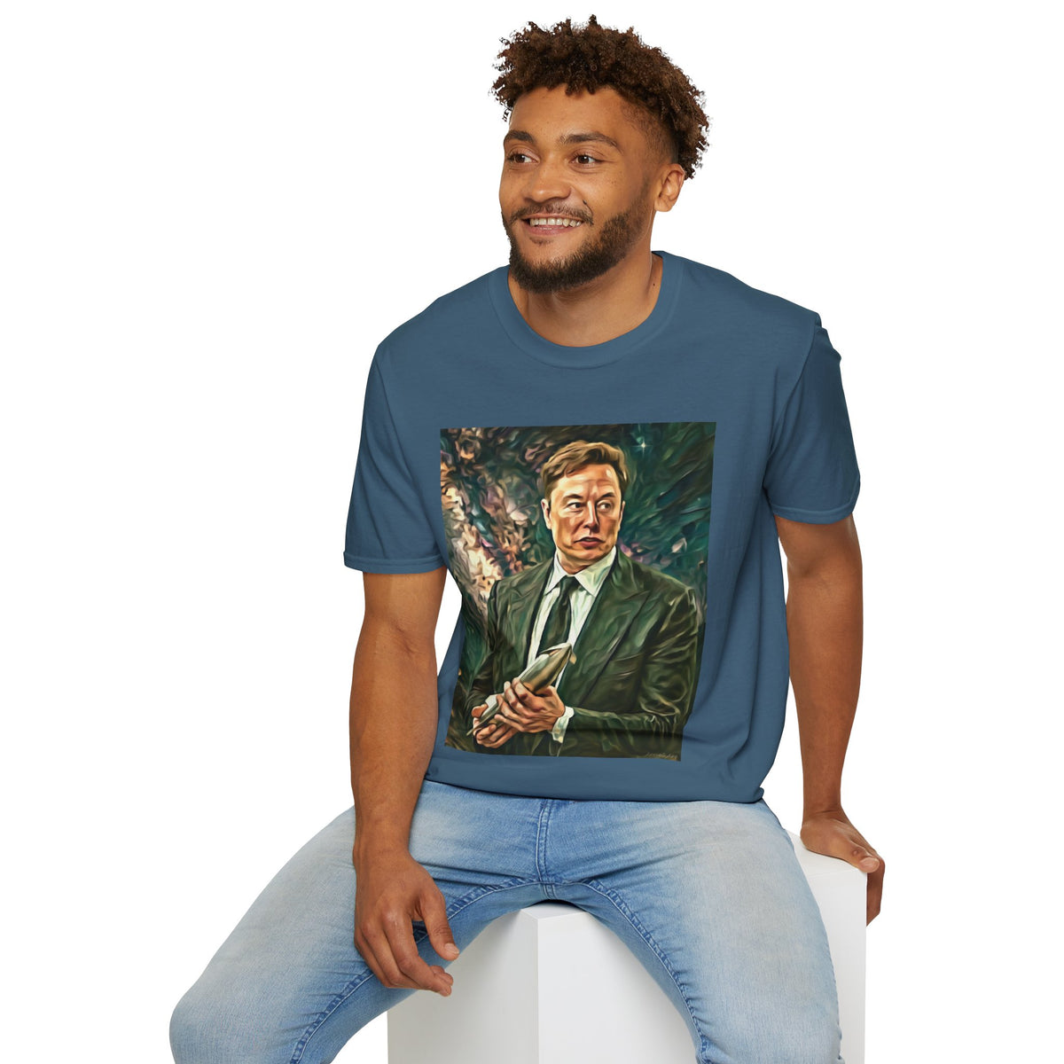 Elon Musk with Rocket— Graphic T-Shirt