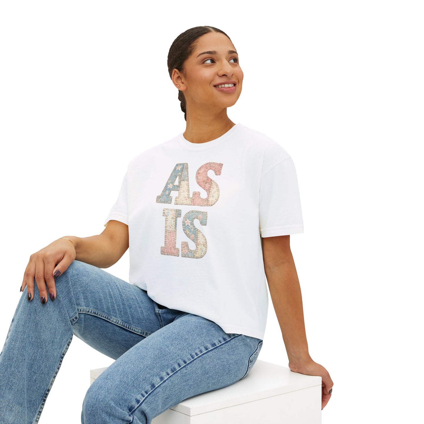 “AS IS” Quilt look Floral Boxy Tee — Women's Vintage Graphic Crop T-Shirt