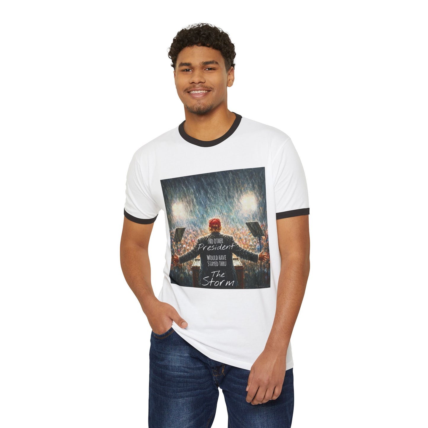Trump Ringer T-Shirt — "The Storm" Front Graphic & "Happy Birthday America" Back Retro Print