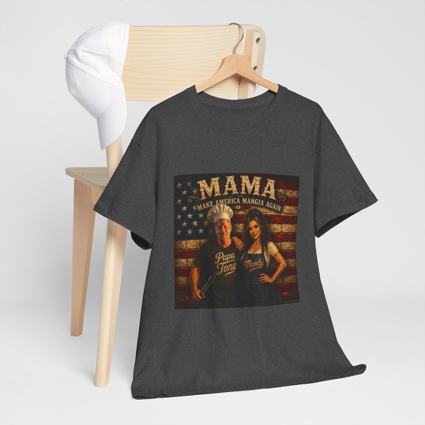 CUSTOM for MANDY—Mama Pizza Team T-Shirt — Retro American Flag Pizza Chef Graphic Tee