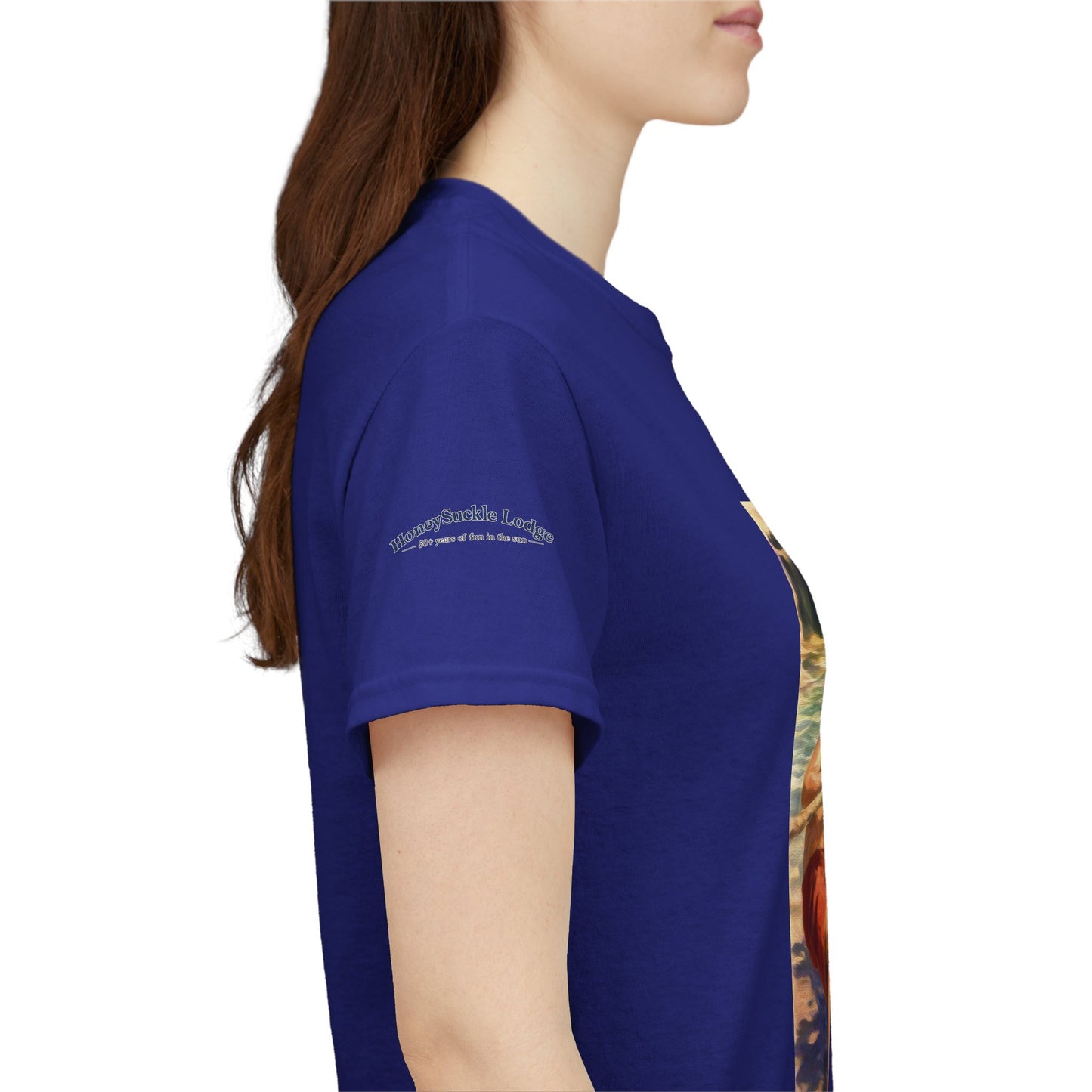 HoneySuckle Lodge Vintage Beach T-Shirt — "50+ years of fun in the sun" Retro Kids on Shore Design