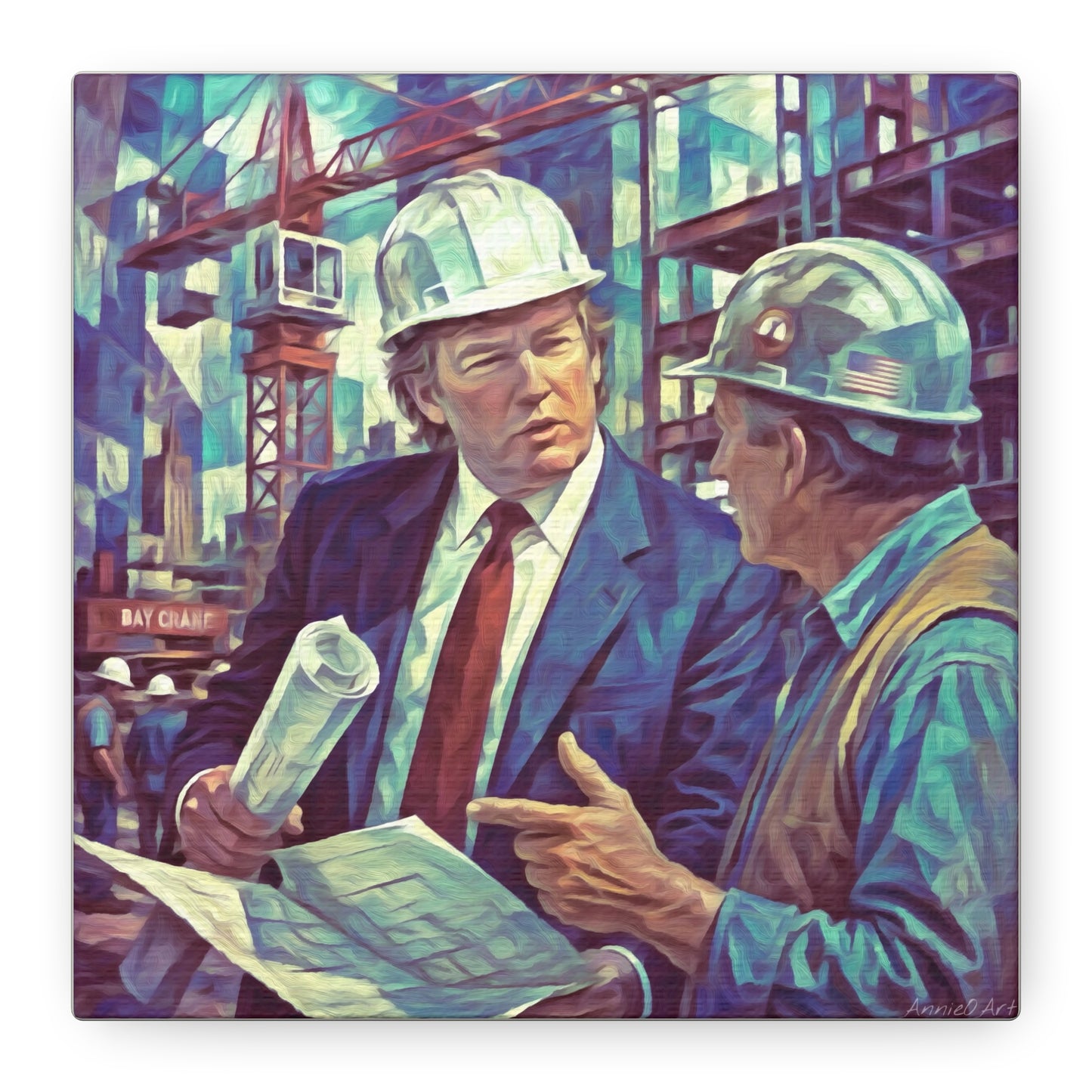 Trump Construction Site Portrait Canvas - Vintage Art