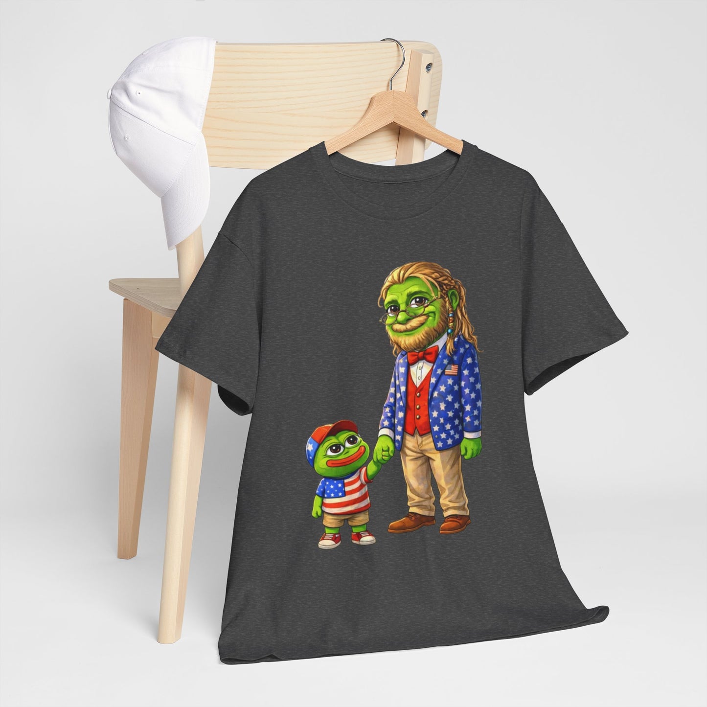 Grandpa Anons, keyboard warriors, MAGA T-Shirt — Patriotic Pepe Frog Family Illustration Tee