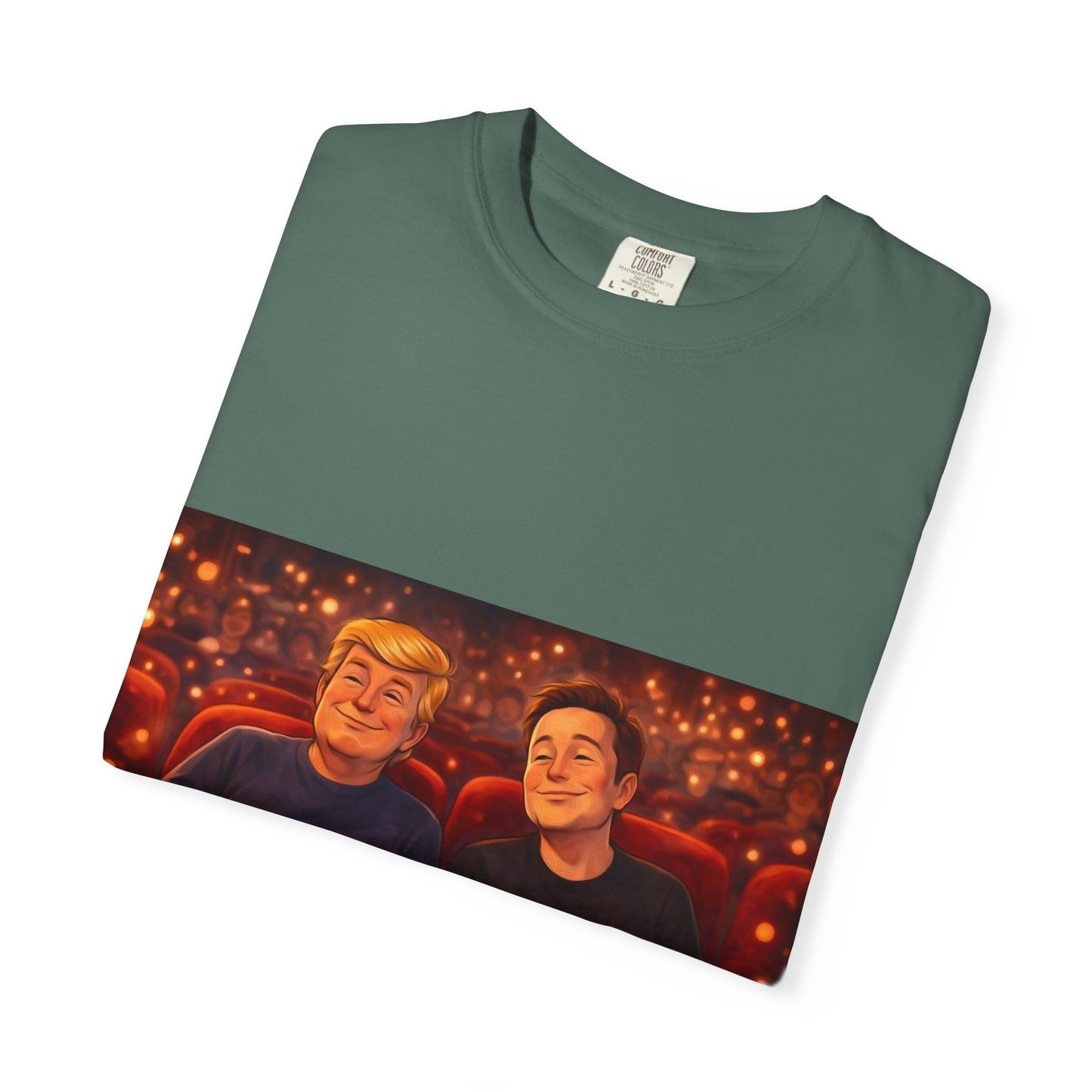 Trump & Elon—Movie Night Popcorn Tee — Cozy Cinematic Graphic T-Shirt
