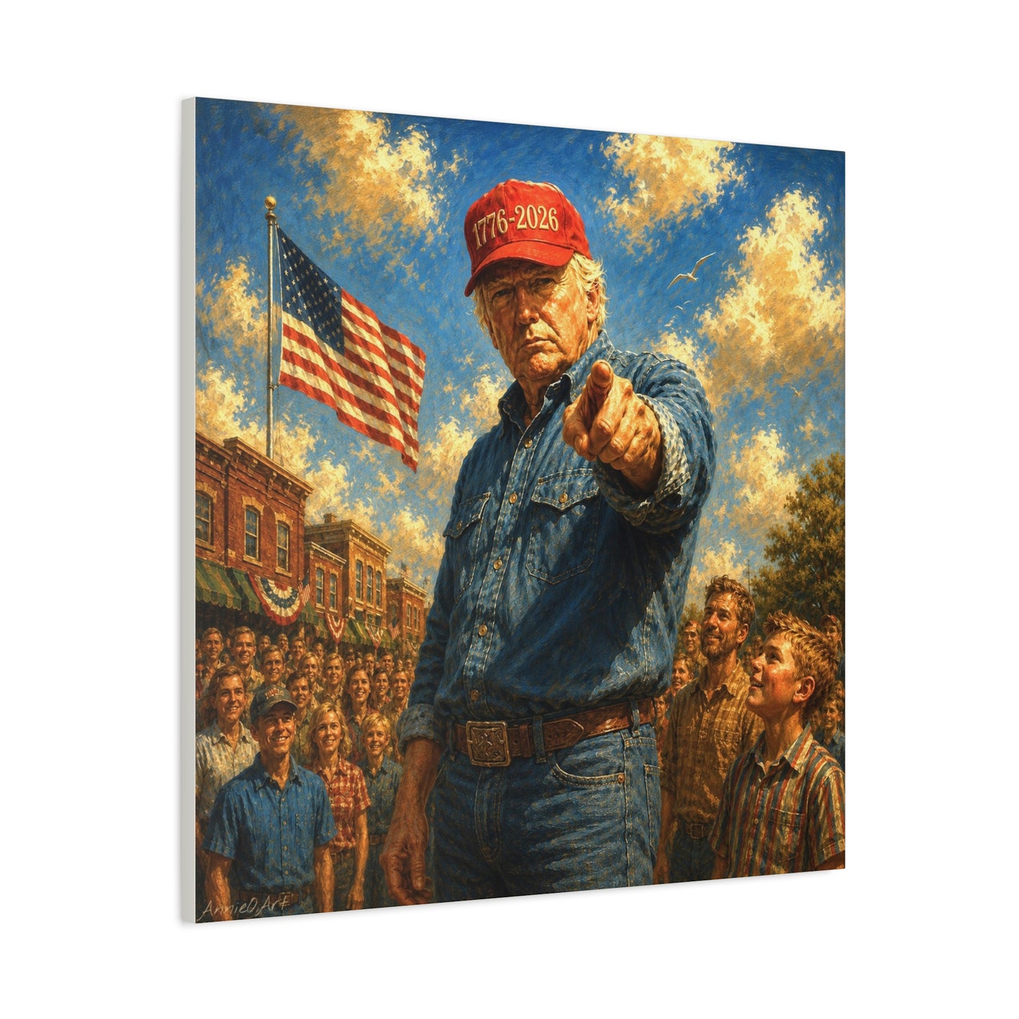 Trump Americana Patriotic Canvas Art - '1776-2026' Pointing Figure with American Flag