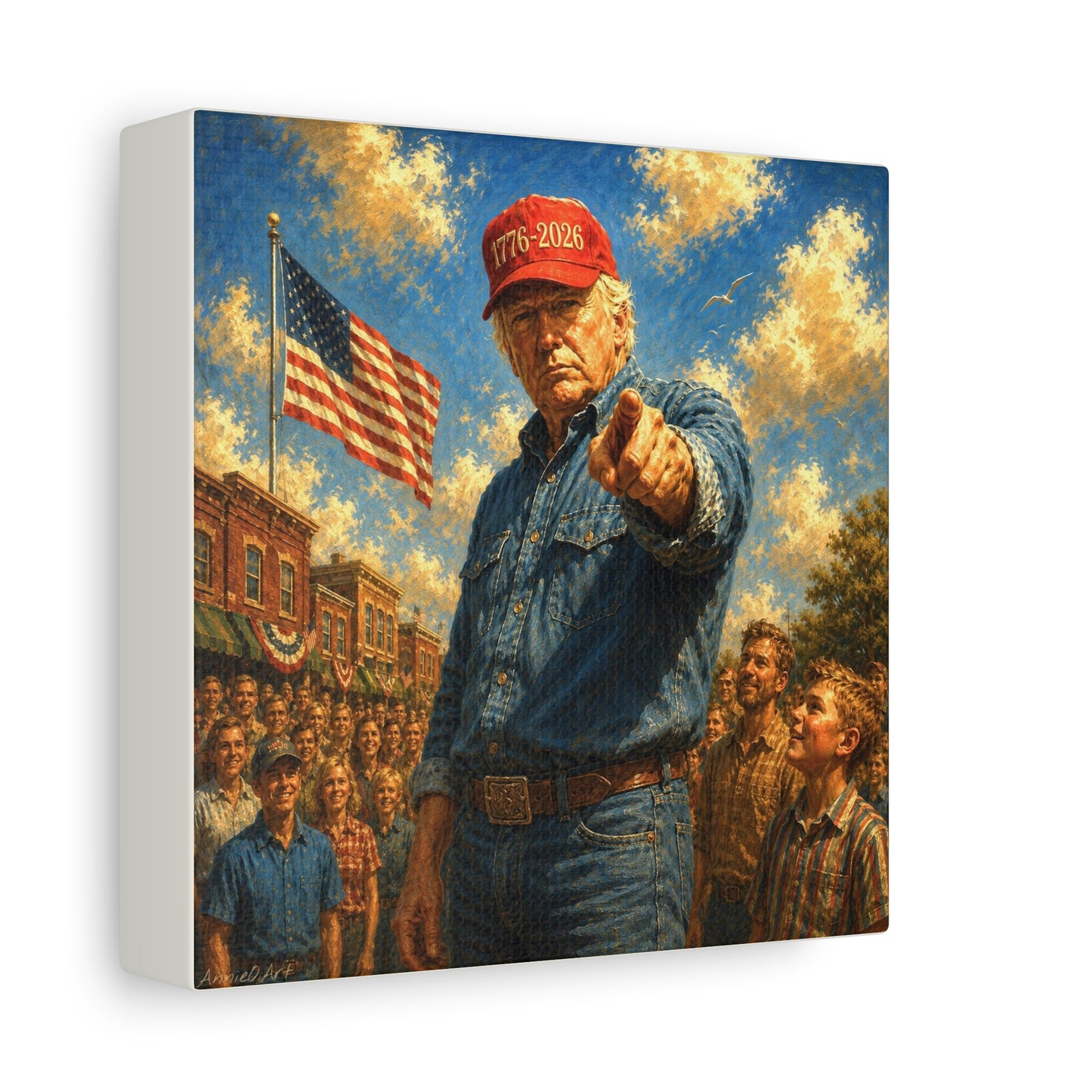 Trump Americana Patriotic Canvas Art - '1776-2026' Pointing Figure with American Flag