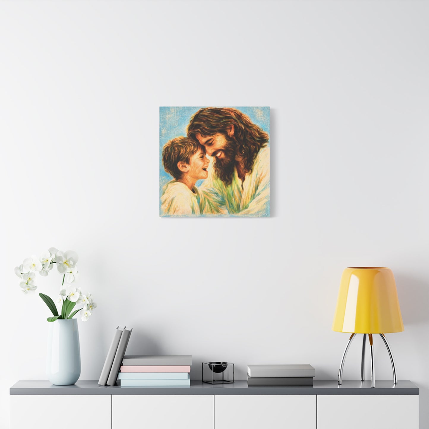 Smiling Jesus and Child Matte Canvas Wall Art