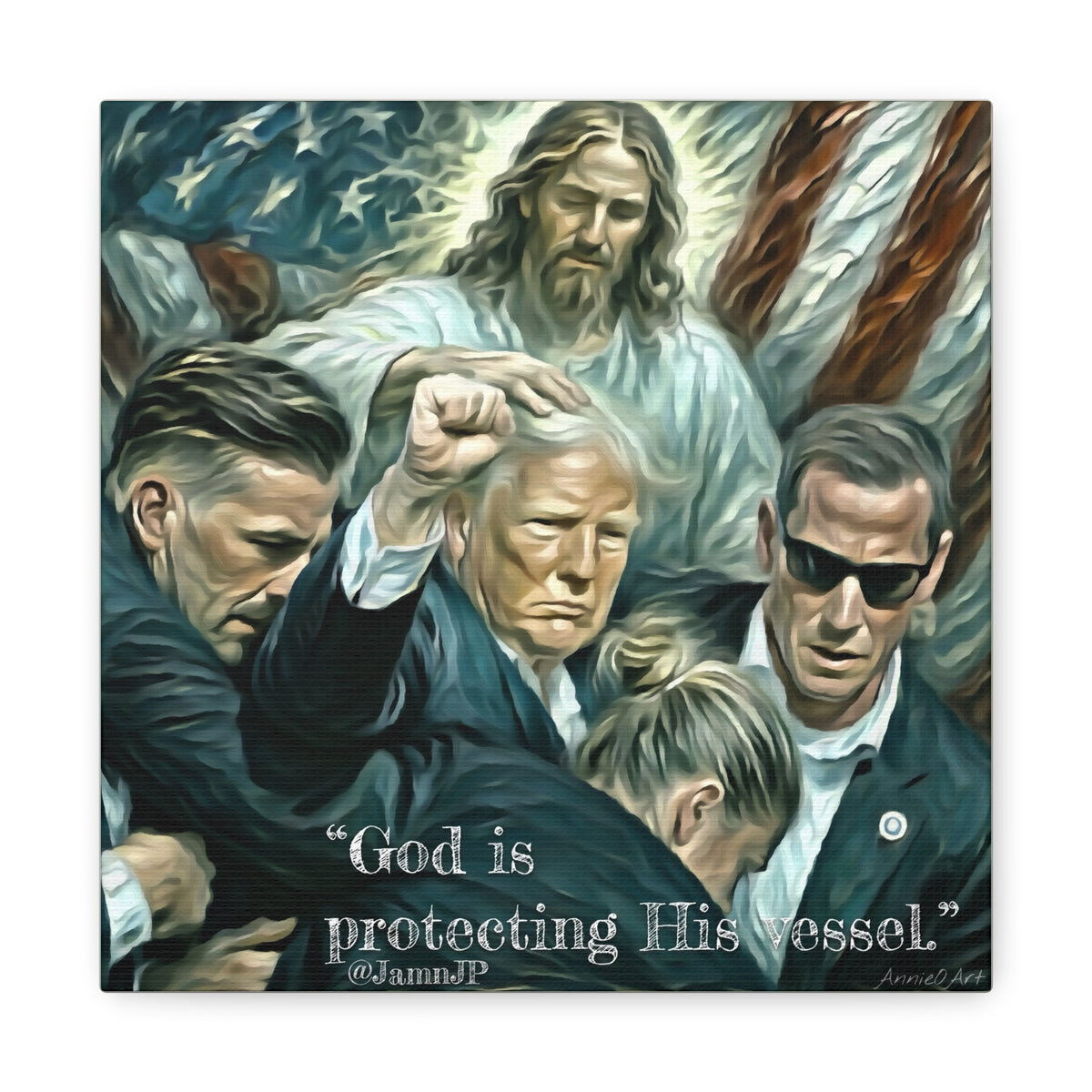 Jesus Blessing Trump— Patriotic Canvas Art — "God Is Protecting His Vessel"