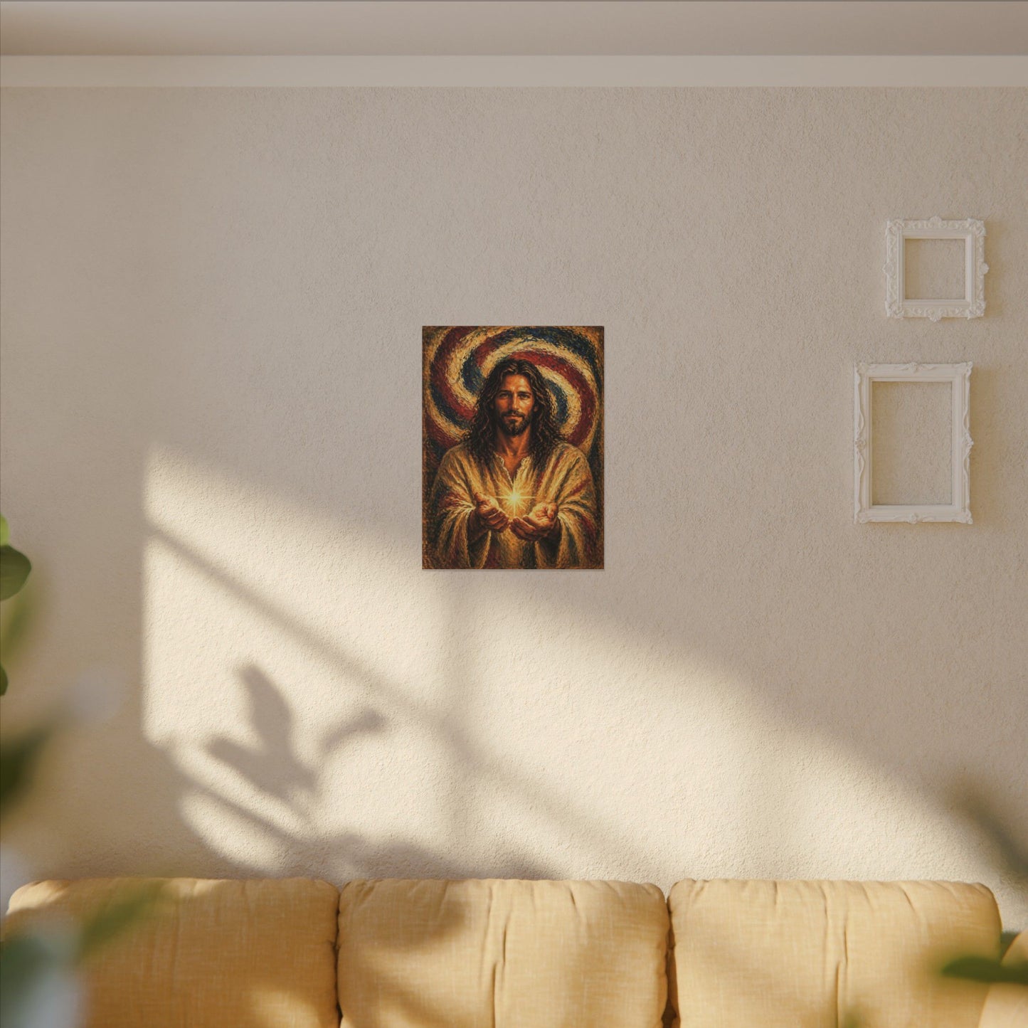 Radiant Jesus Holding Light, Heavy Oil Paint Strokes Look—Matte Stretched Canvas— Canvas Wall Art