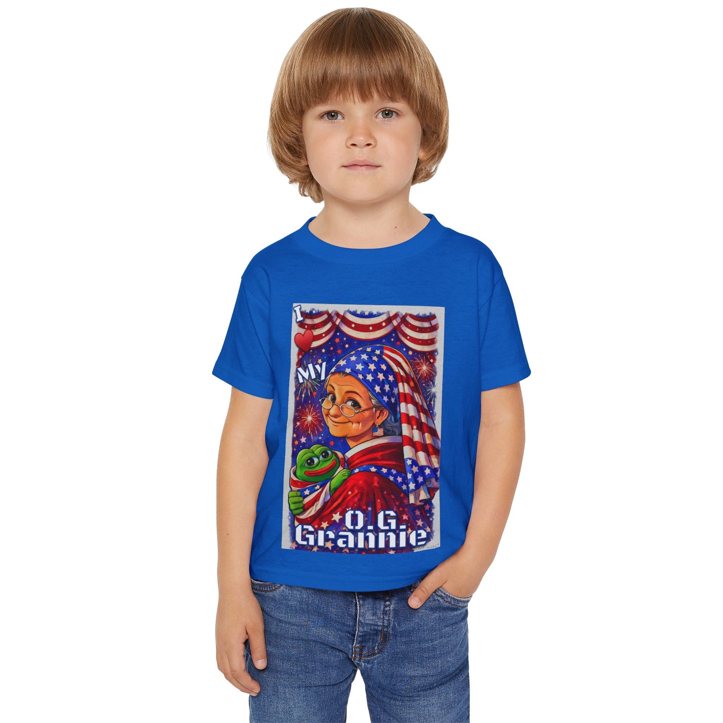 Grandma Anons for your Littles-“I ♥️ My OG Grannie” Toddler T‑Shirt — American Flag Grandma Design