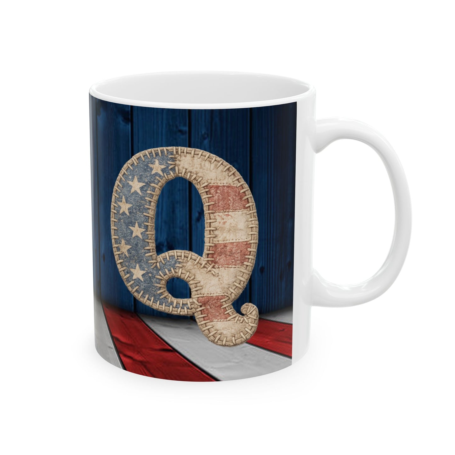 Q Patriotic Rustic American Flag Ceramic Mug (11oz & 15oz)