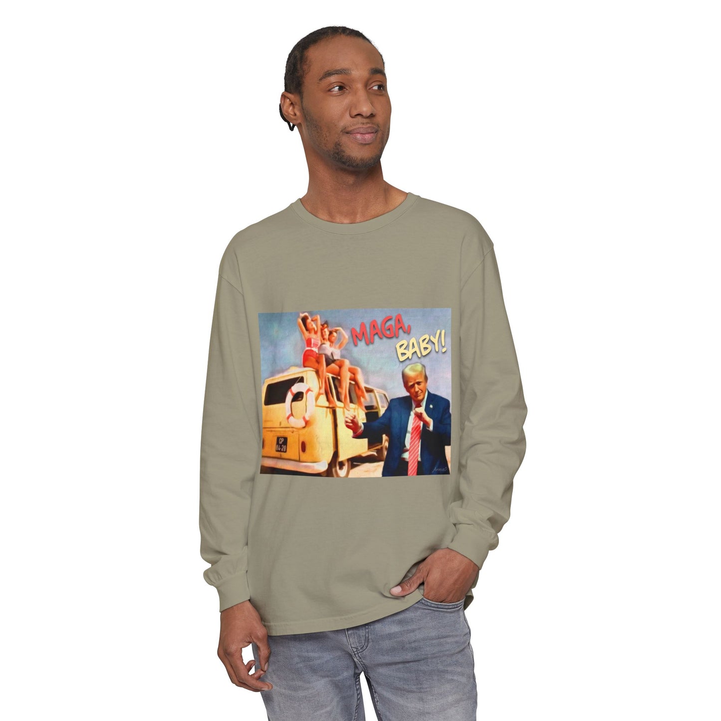 Being MAGA everywhere! Vintage Political Graphic Long Sleeve Tee — "MAGA Baby!" Design