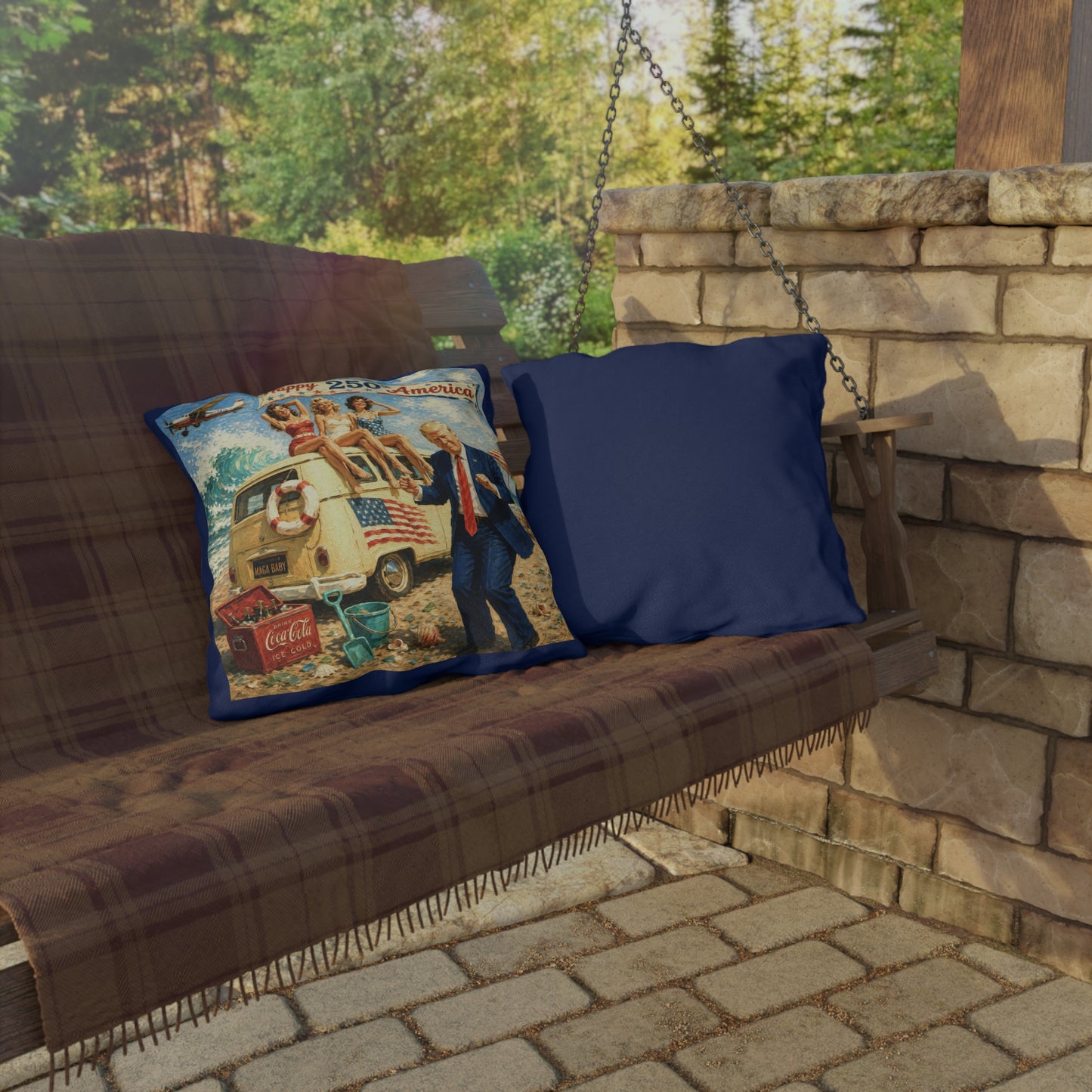 Trump Outdoor Pillow — "MAGA, Baby!" Retro Beach Design