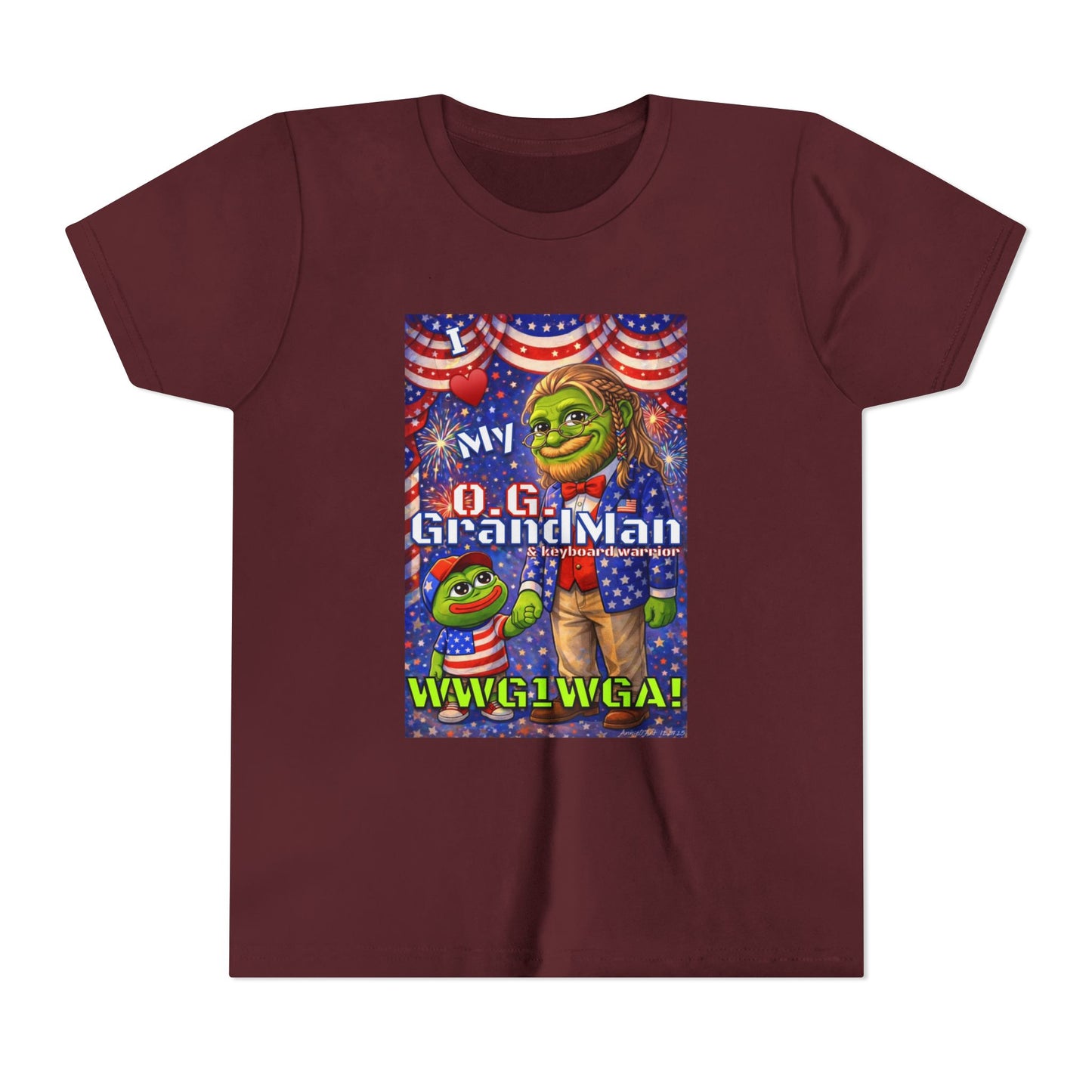 GrandMan/Grandpa Keyboard Warriors for your Littles - “I ♥️ My O.G. GrandMan" Patriotic Pepe WWG1WGA Kids T-Shirt