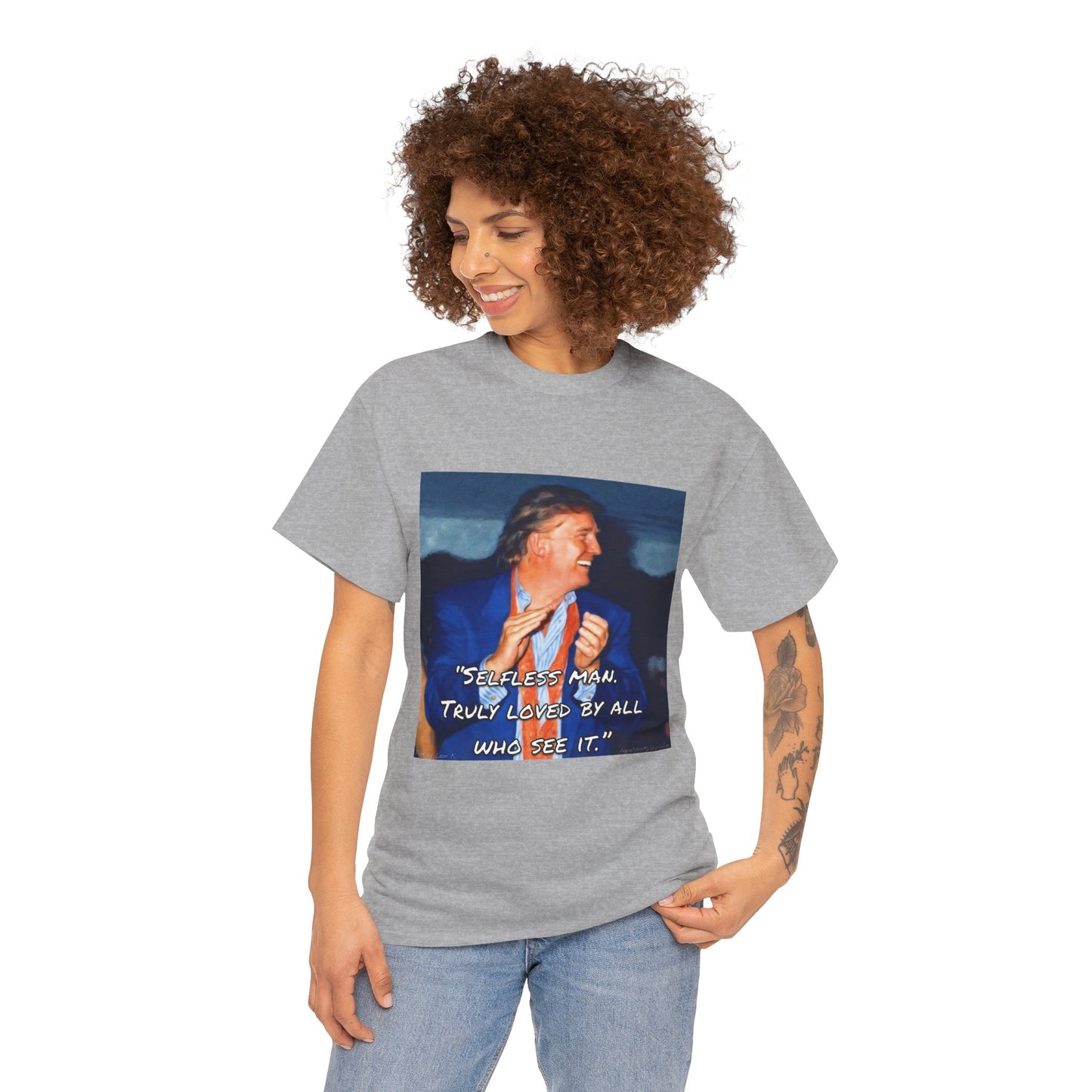 Vintage Portrait Tee with Quote – “Selfless Man, Truly Loved by All Who See It”