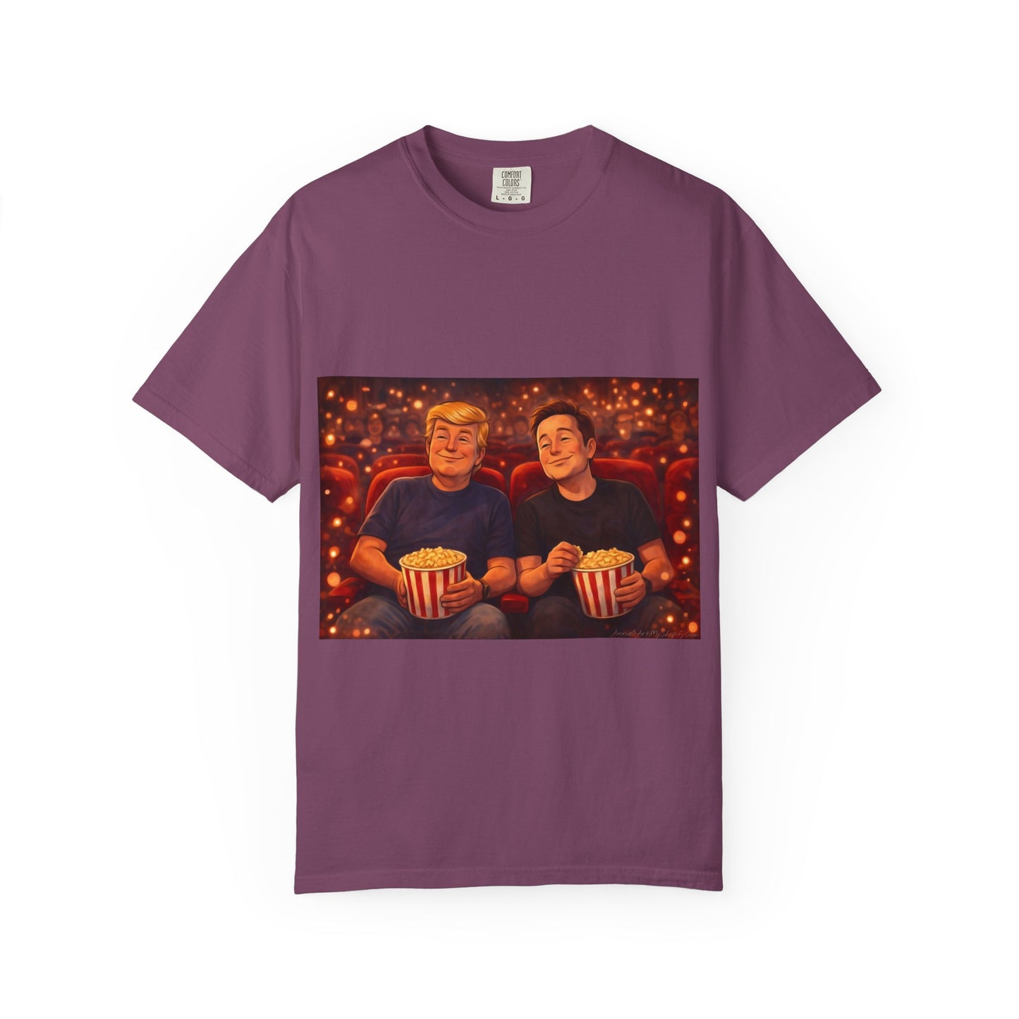 Trump & Elon—Movie Night Popcorn Tee — Cozy Cinematic Graphic T-Shirt
