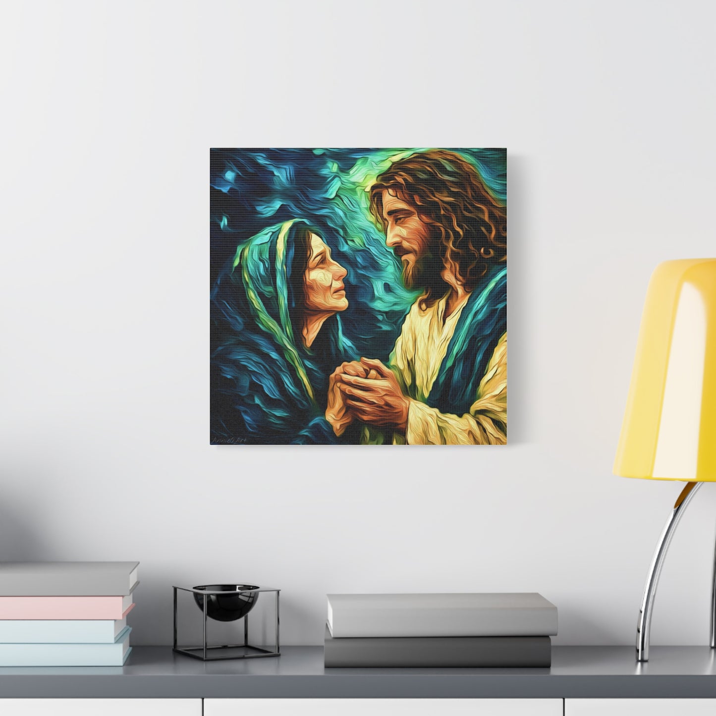Jesus Comforting Mother Mary—Matte Canvas Wall Art