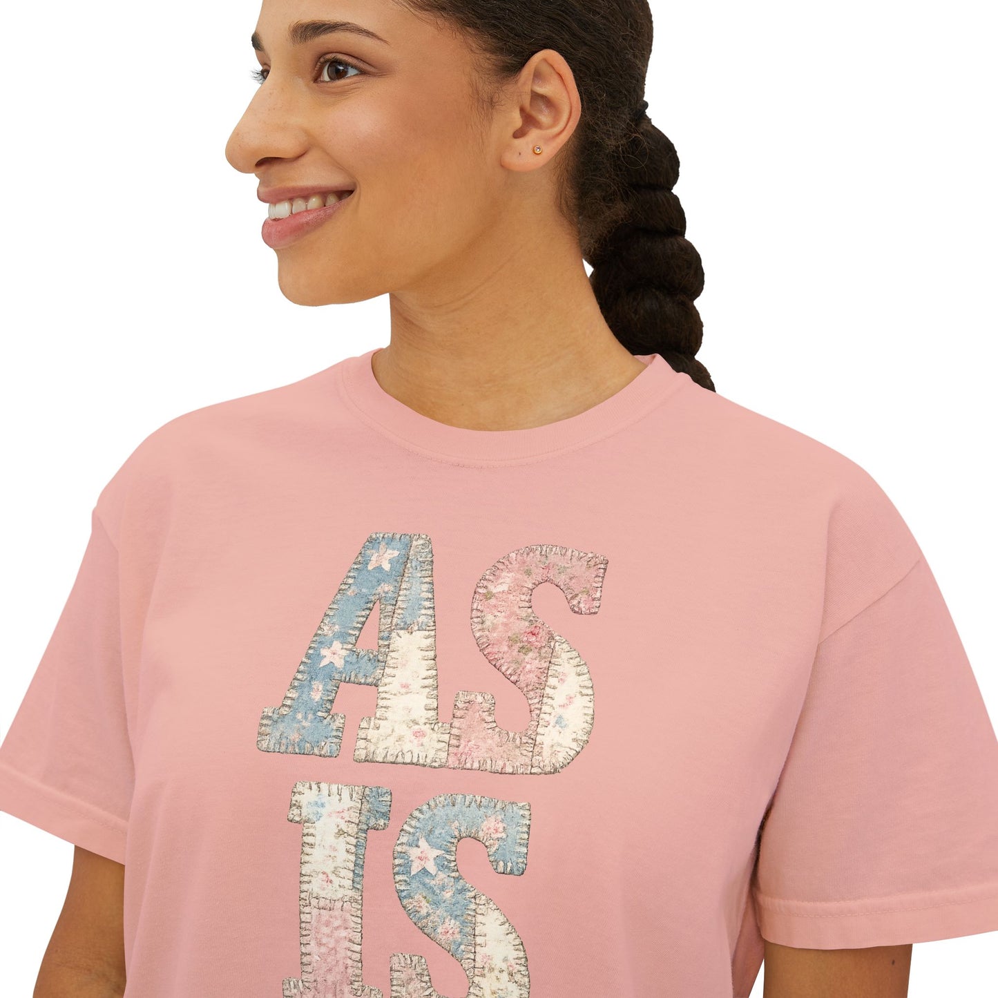 “AS IS” Quilt look Floral Boxy Tee — Women's Vintage Graphic Crop T-Shirt