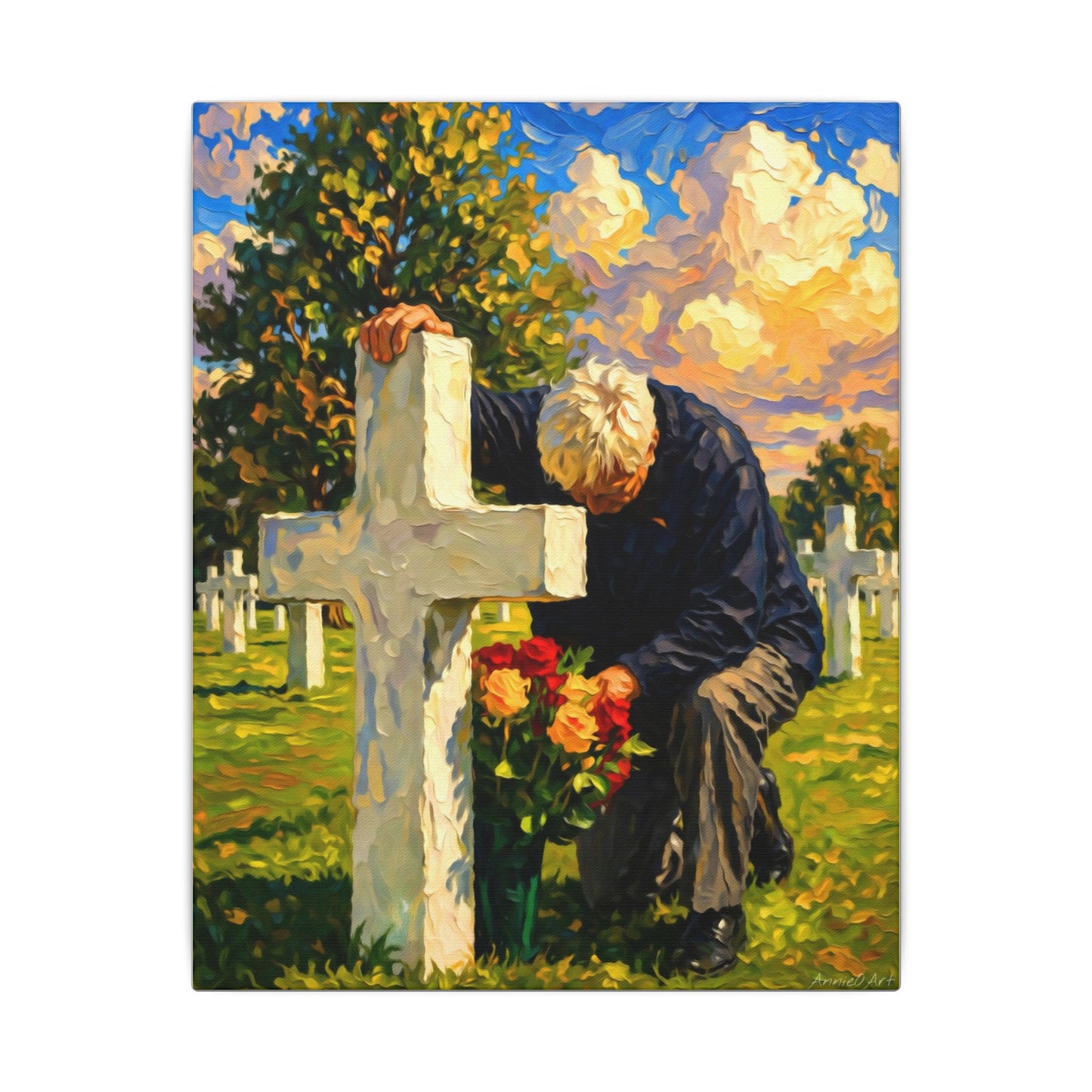 Memorial Prayer at WWII Grave Matte Canvas
