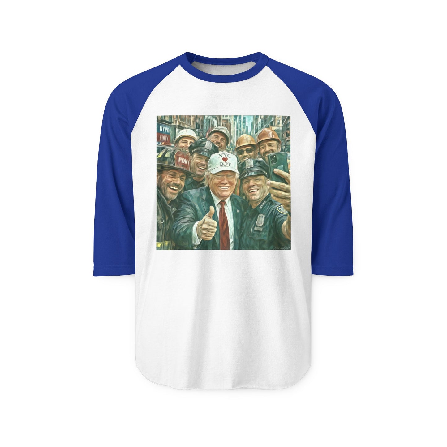 Trump “NYC❤️DJT” Raglan Shirt with Vintage Blue-Collar Selfie Graphic