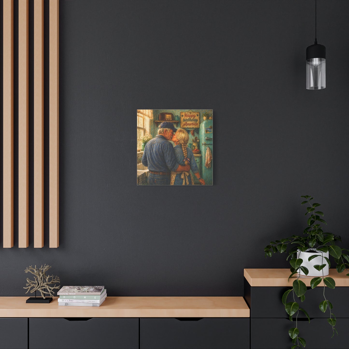 Patriotic Country Kitchen Canvas - "Happy Birthday America" Rustic Couple Wall Art
