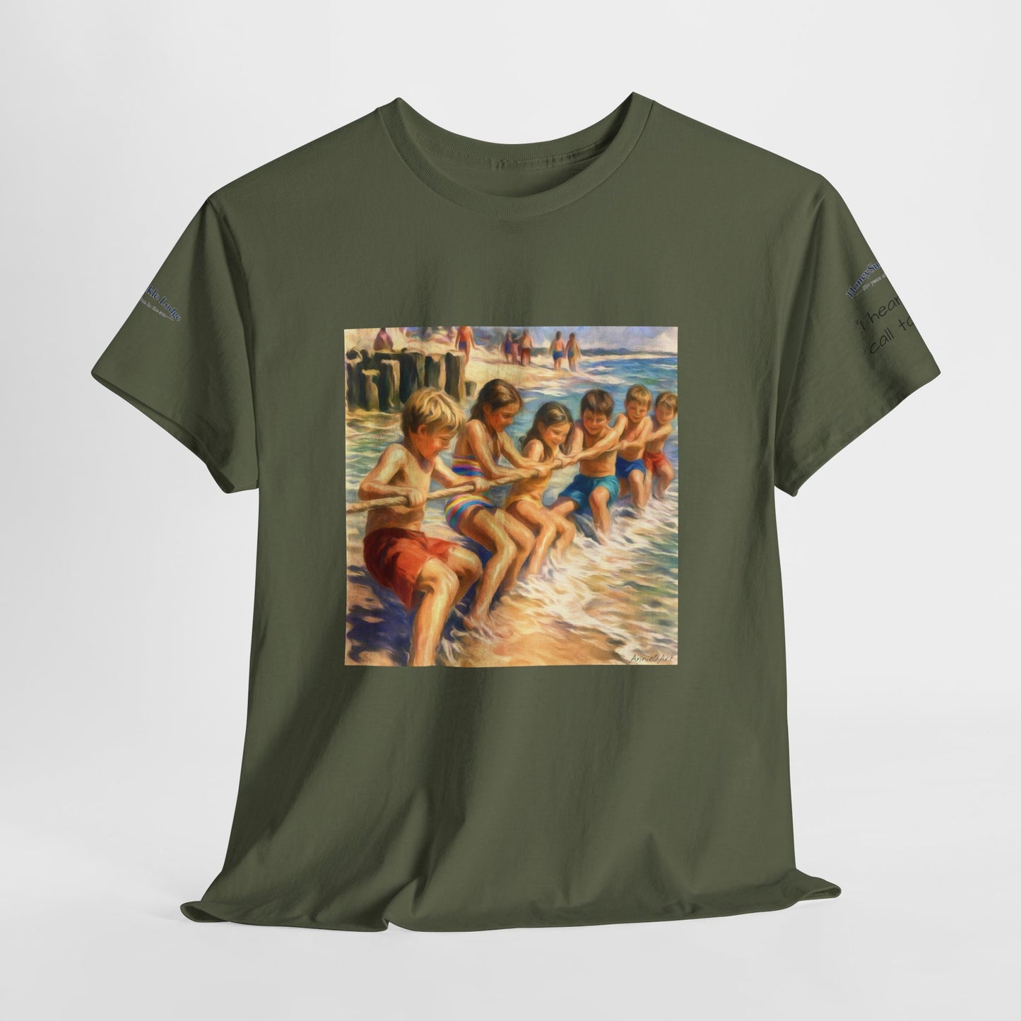 HoneySuckle Lodge Vintage Beach T-Shirt — "50+ years of fun in the sun" Retro Kids on Shore Design