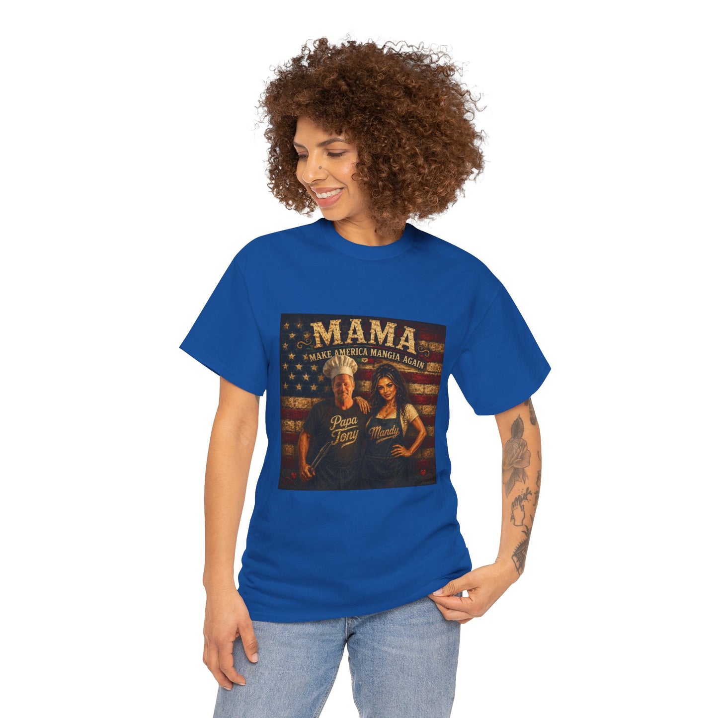 CUSTOM for MANDY—Mama Pizza Team T-Shirt — Retro American Flag Pizza Chef Graphic Tee