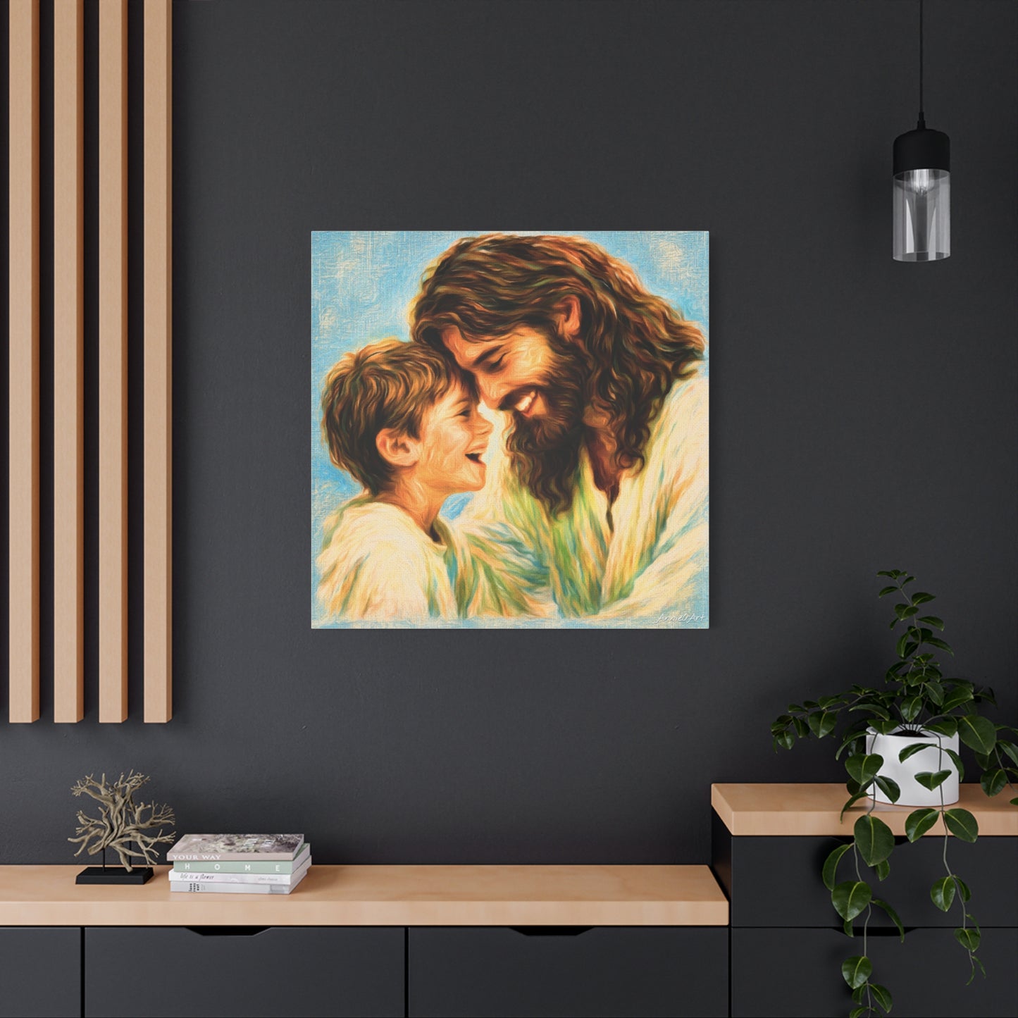 Smiling Jesus and Child Matte Canvas Wall Art