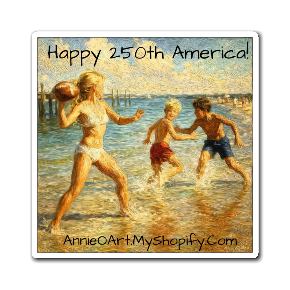 Beach Football Magnet — Vintage Coastal Art Refrigerator Magnet