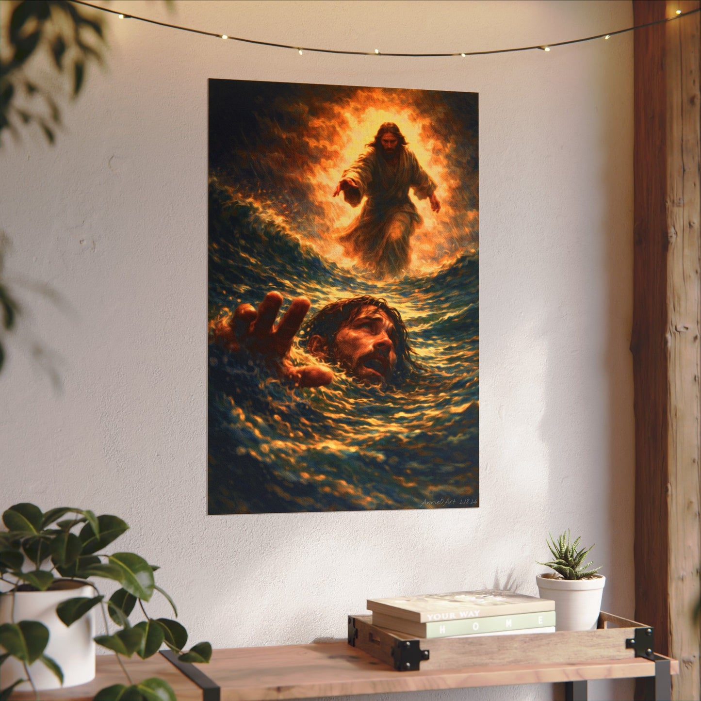 Jesus saving Peter Painting— Poster