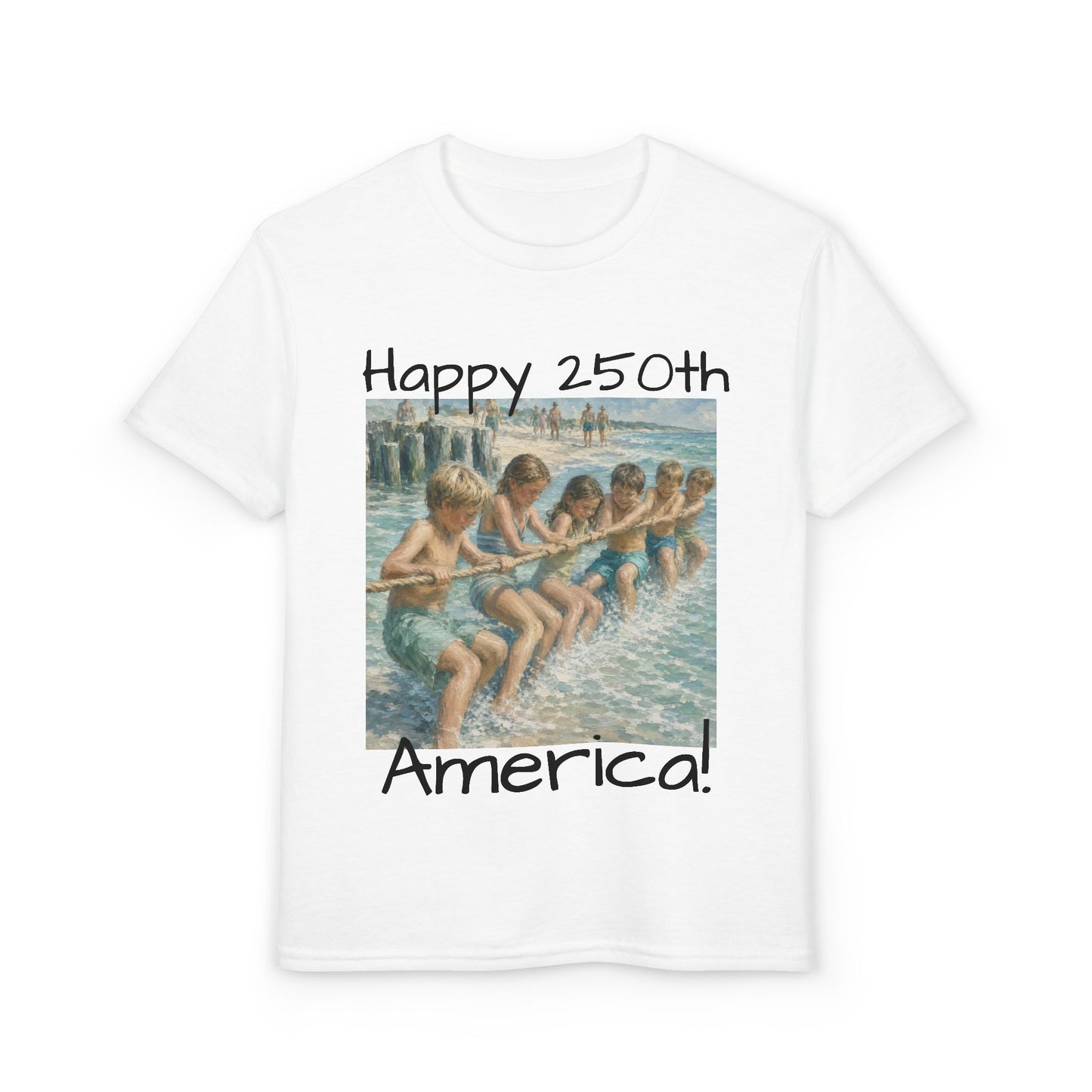 Youth Tee — "Happy 250th America!" Vintage Summer Beach Kids T‑Shirt