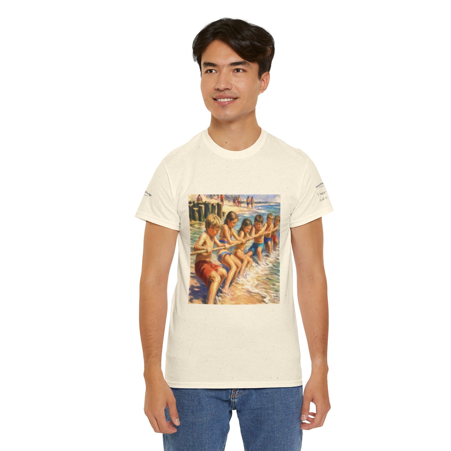 HoneySuckle Lodge Vintage Beach T-Shirt — "50+ years of fun in the sun" Retro Kids on Shore Design