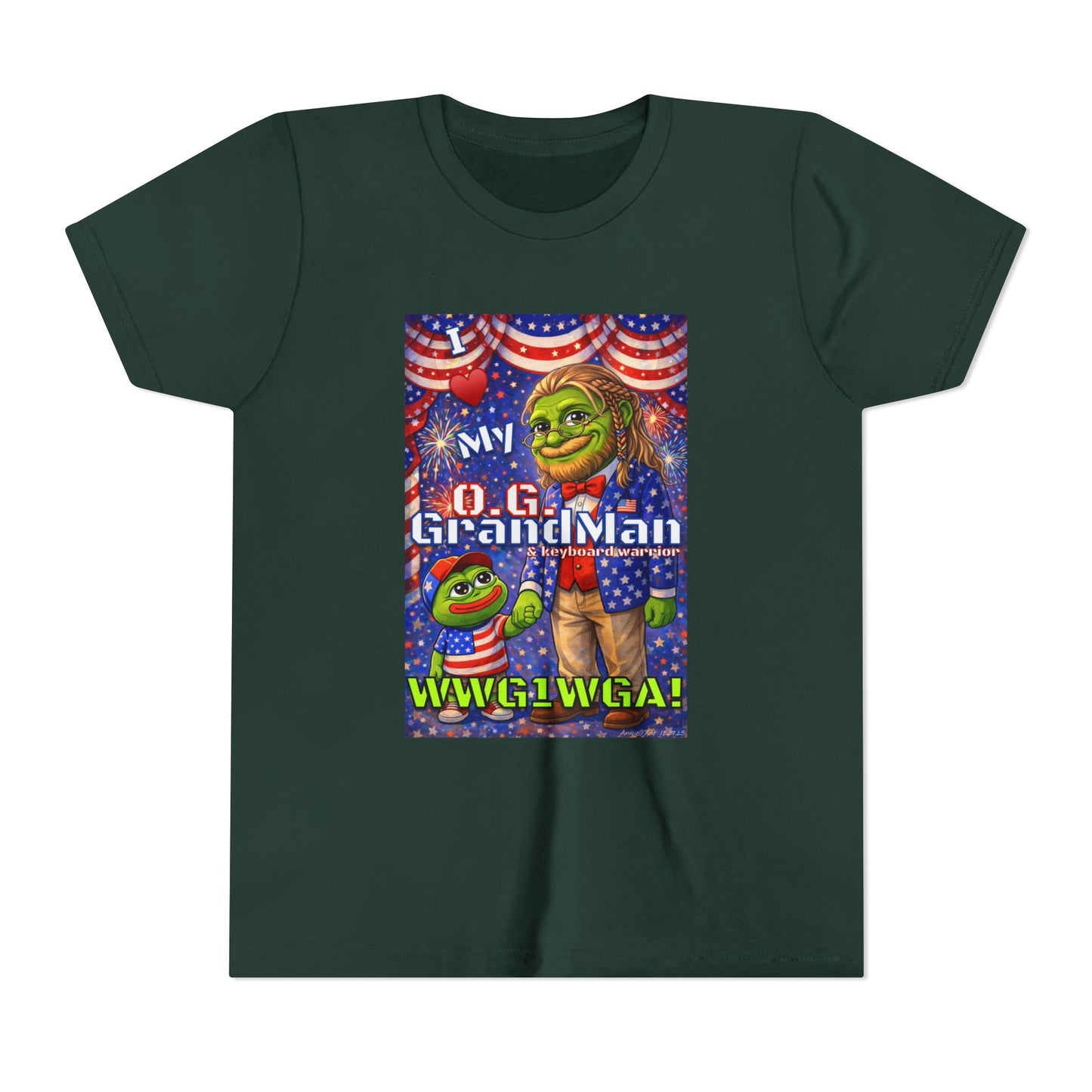 GrandMan/Grandpa Keyboard Warriors for your Littles - “I ♥️ My O.G. GrandMan" Patriotic Pepe WWG1WGA Kids T-Shirt