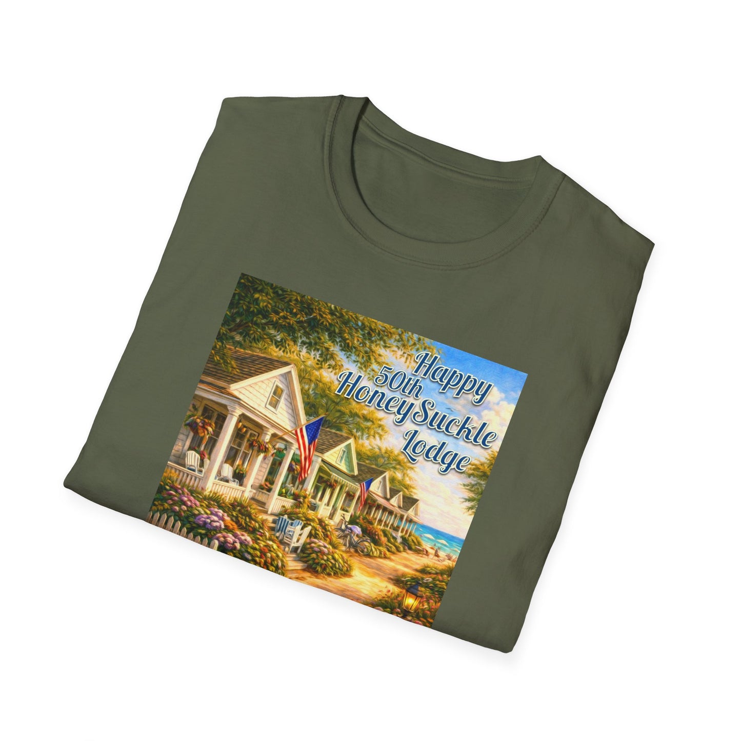 HoneySuckle Lodge 50th—America 250th Bungalow Path T-Shirt —Front & Back Design- Happy 250th Anniversary USA Patriotic Tee