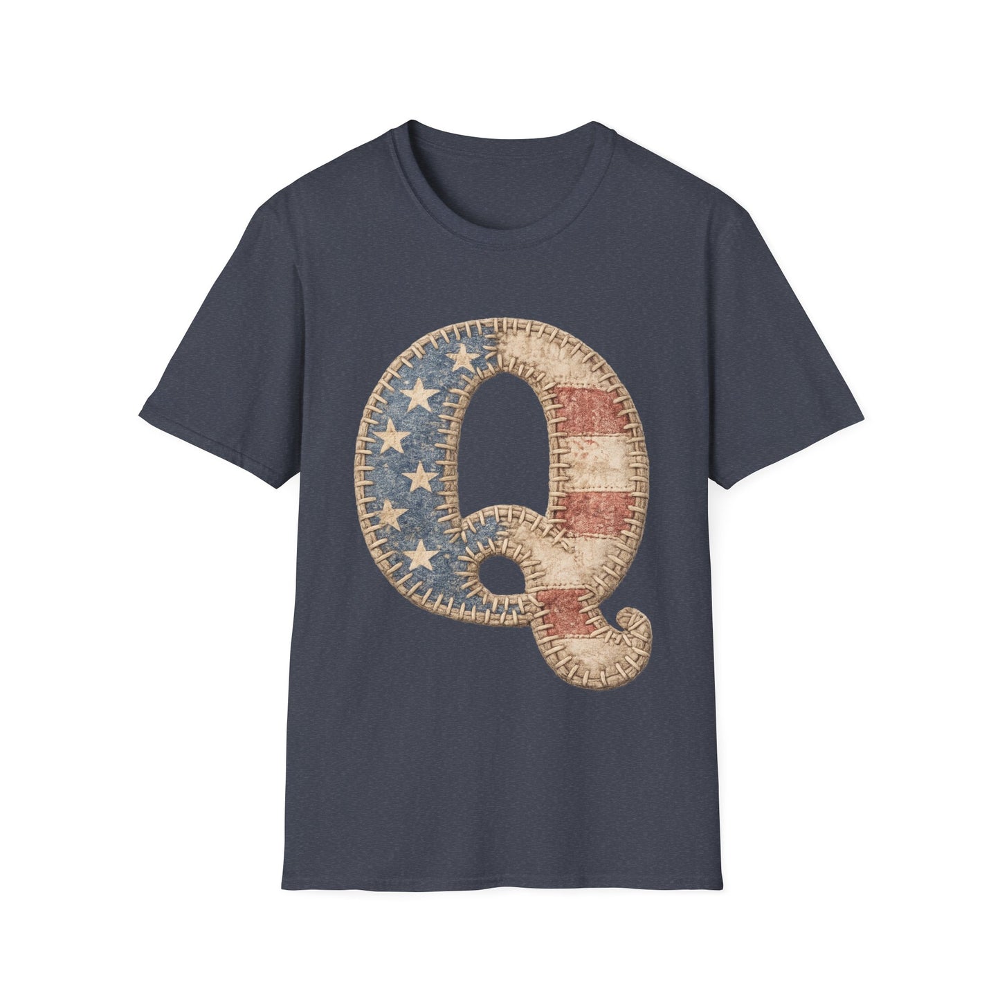 Patriotic Letter Q T‑Shirt — Vintage American Flag Initial Tee