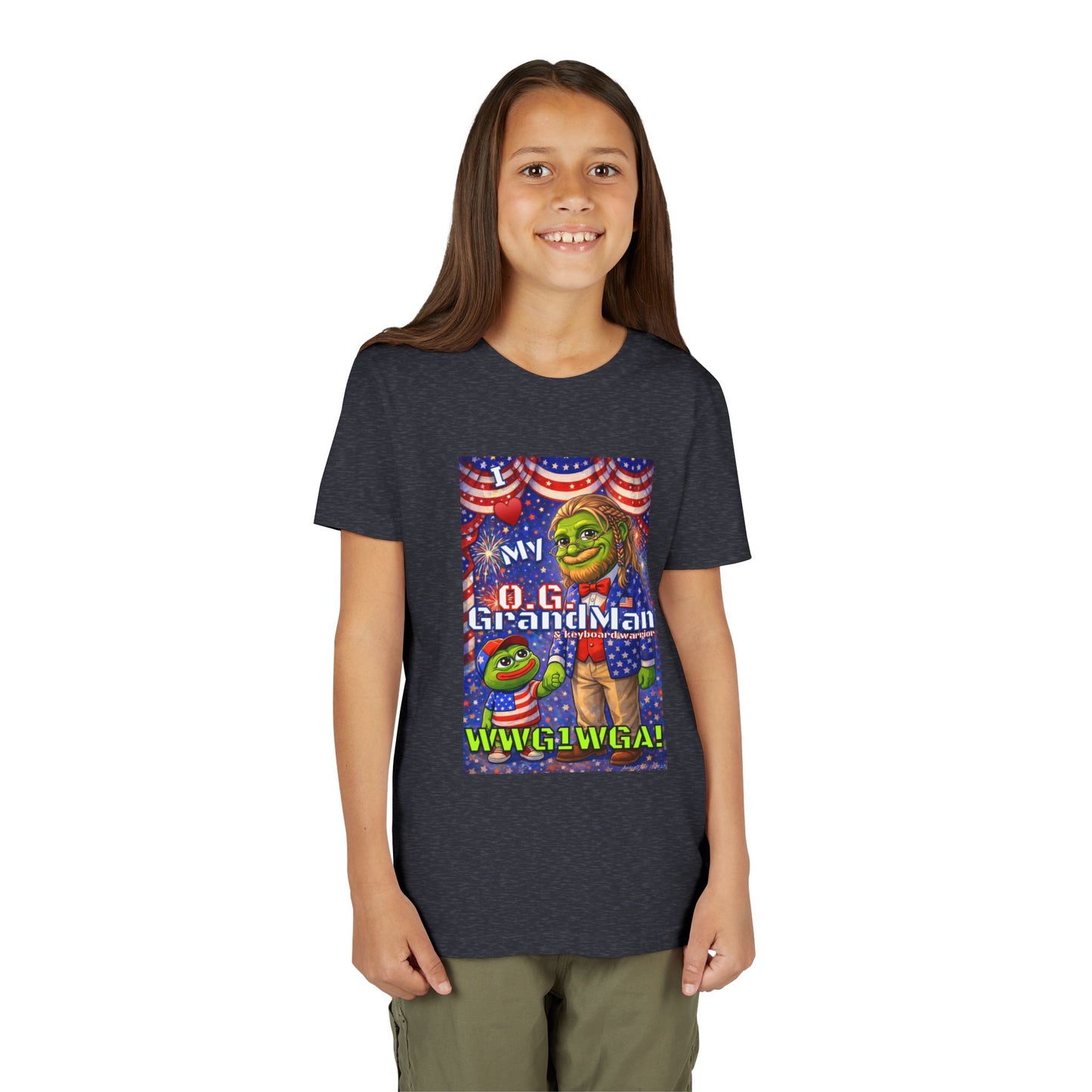 GrandMan/Grandpa Keyboard Warriors for your Littles - “I ♥️ My O.G. GrandMan" Patriotic Pepe WWG1WGA Kids T-Shirt