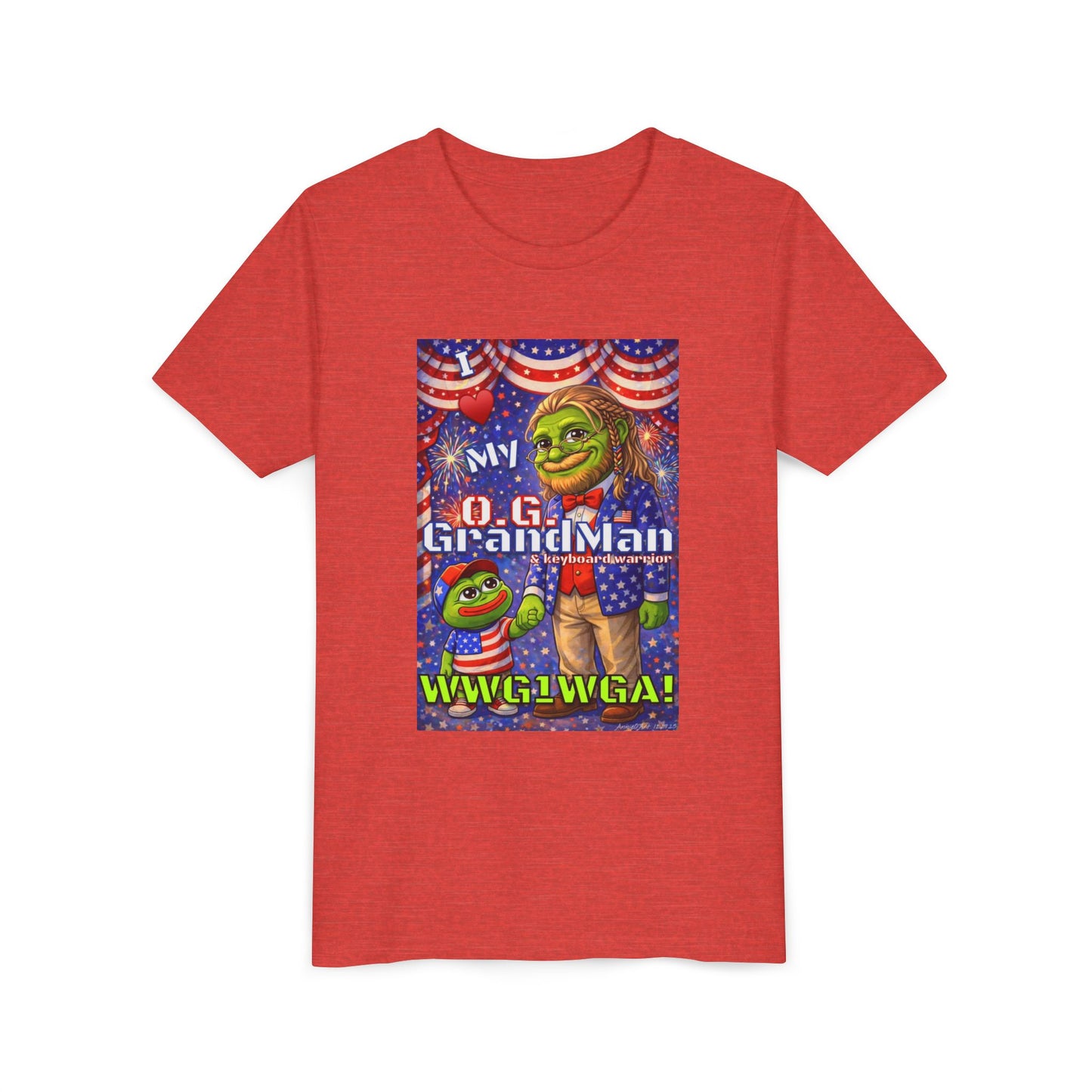 GrandMan/Grandpa Keyboard Warriors for your Littles - “I ♥️ My O.G. GrandMan" Patriotic Pepe WWG1WGA Kids T-Shirt