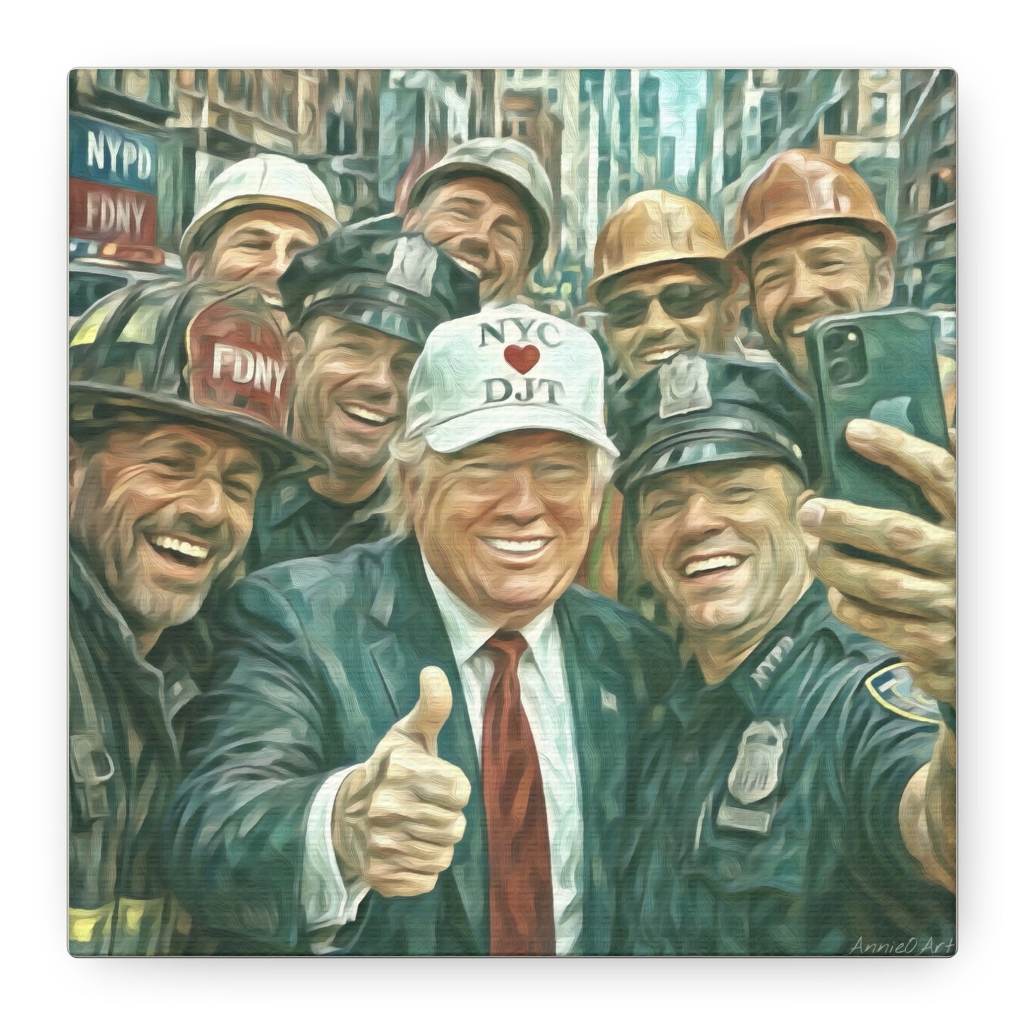 Trump ‘NYC❤️DJT’ - THE Blue-Collar-Billionaire w/ NYC Working Guys —Matte Canvas Print