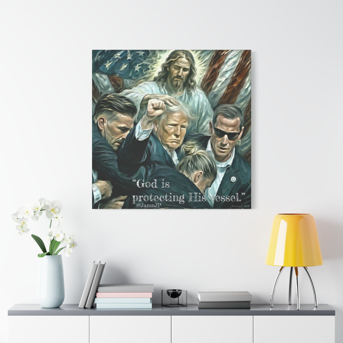 Jesus Blessing Trump— Patriotic Canvas Art — "God Is Protecting His Vessel"