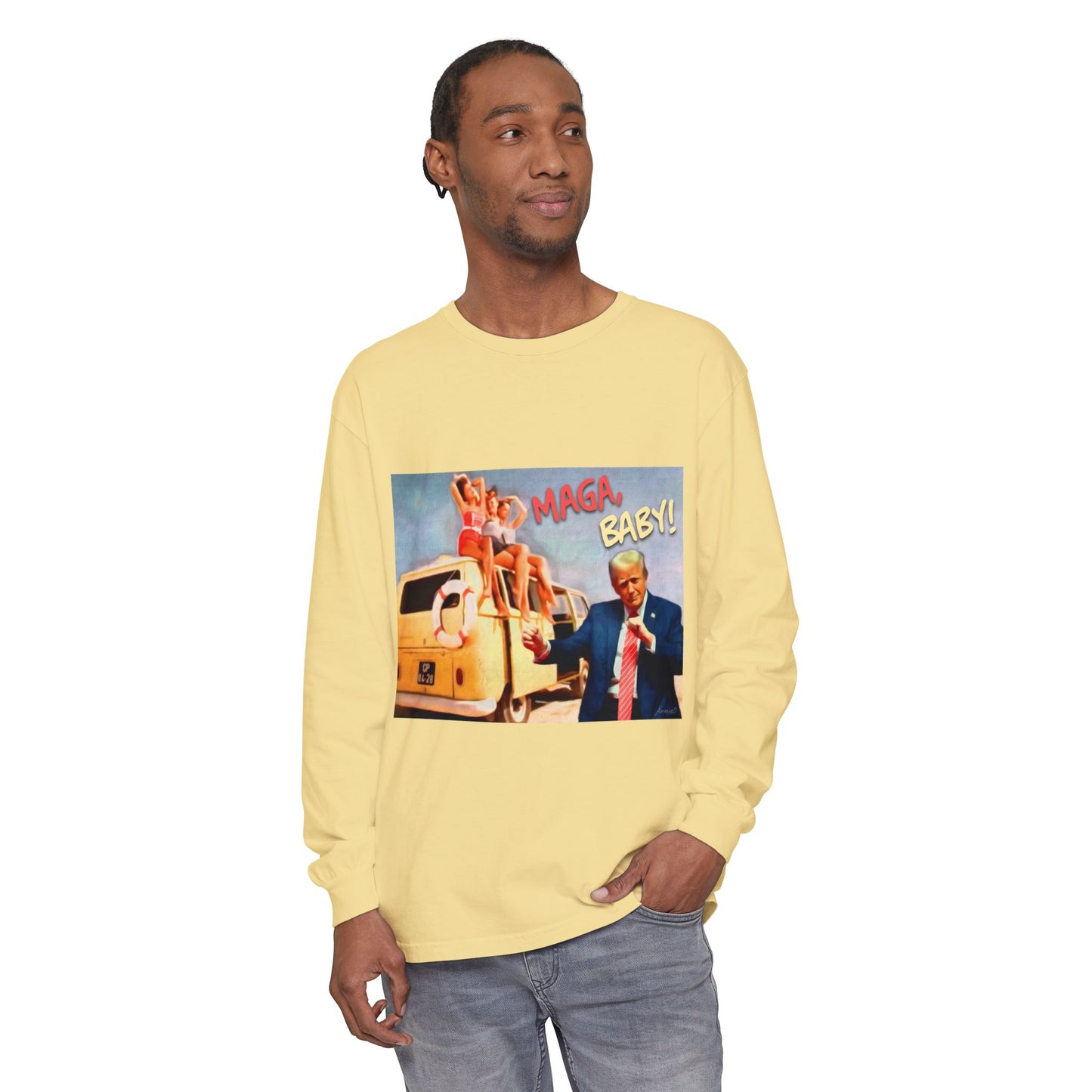 Being MAGA everywhere! Vintage Political Graphic Long Sleeve Tee — "MAGA Baby!" Design