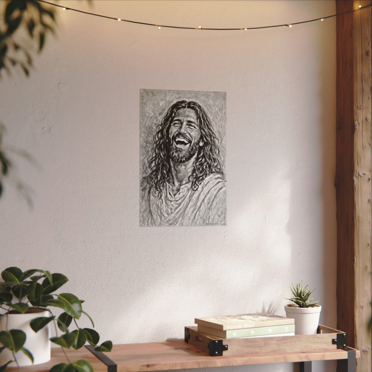 Jesus Laughing Watercolor Poster — Textured Matte Wall Art