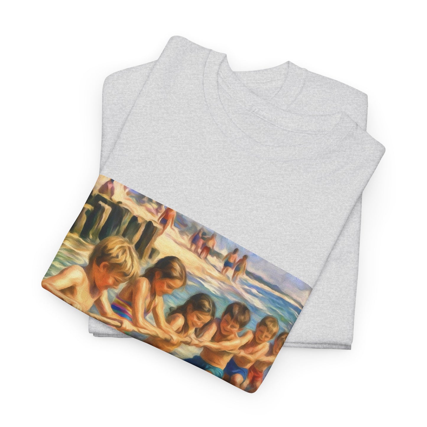 HoneySuckle Lodge Vintage Beach T-Shirt — "50+ years of fun in the sun" Retro Kids on Shore Design