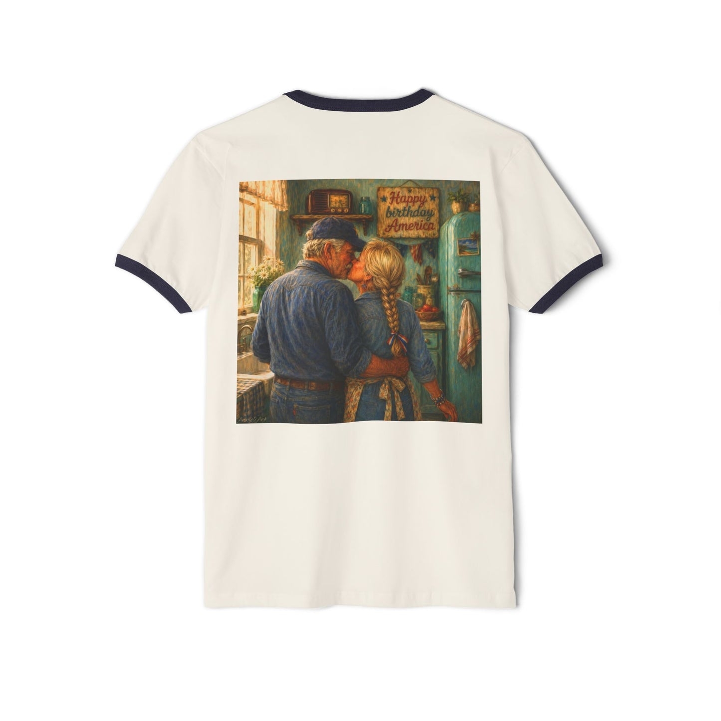 Happy Birthday America Ringer T-Shirt — Vintage Patriotic Couple Design