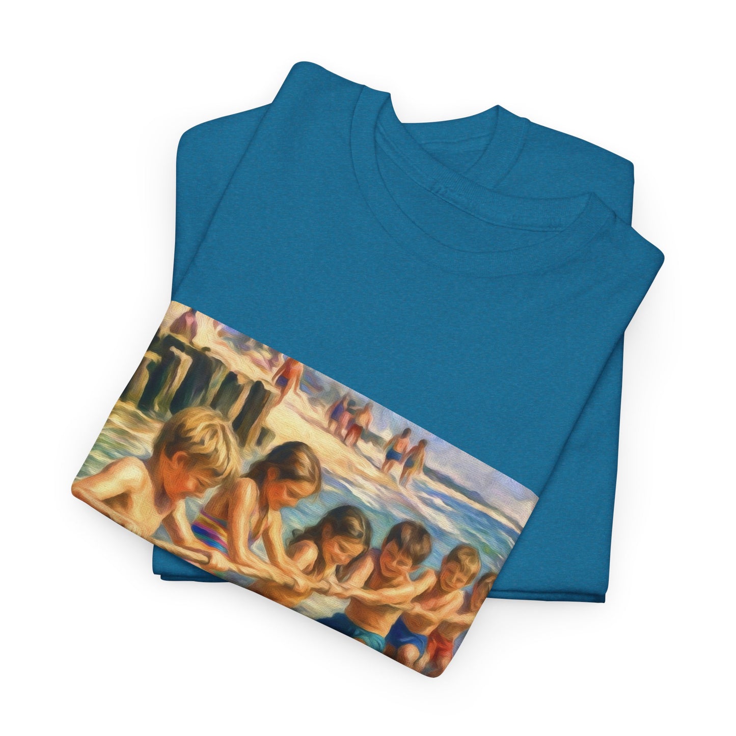 HoneySuckle Lodge Vintage Beach T-Shirt — "50+ years of fun in the sun" Retro Kids on Shore Design