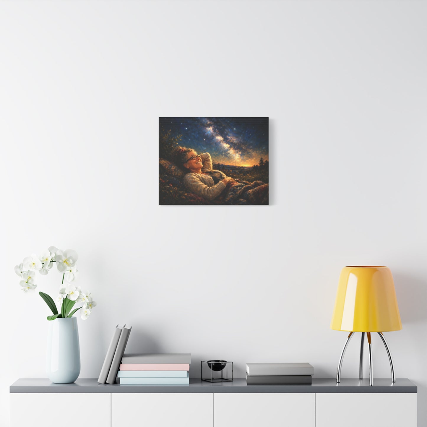 Stargazer Woman Canvas Art — Milky Way Night Sky Print