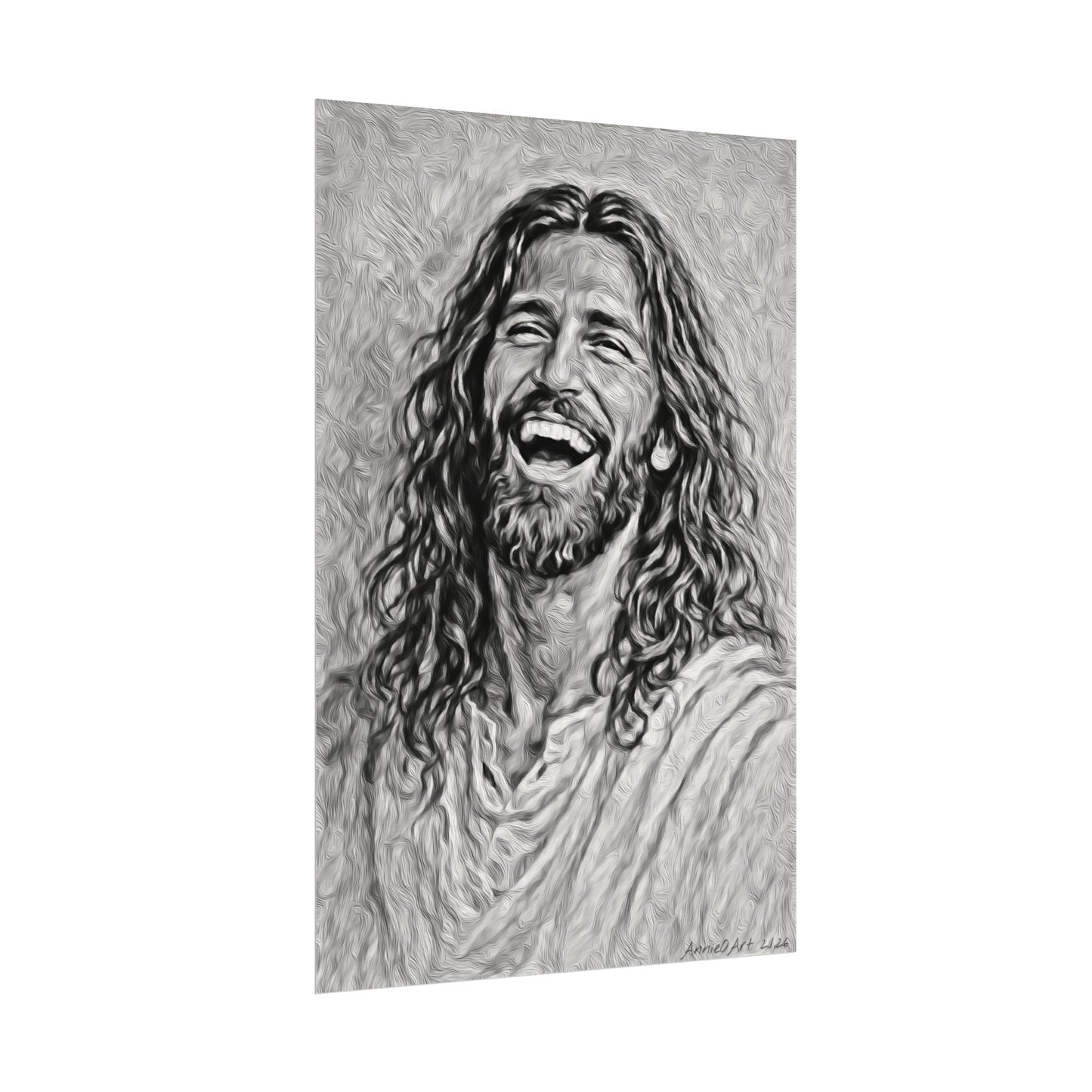 Jesus Laughing Watercolor Poster — Textured Matte Wall Art