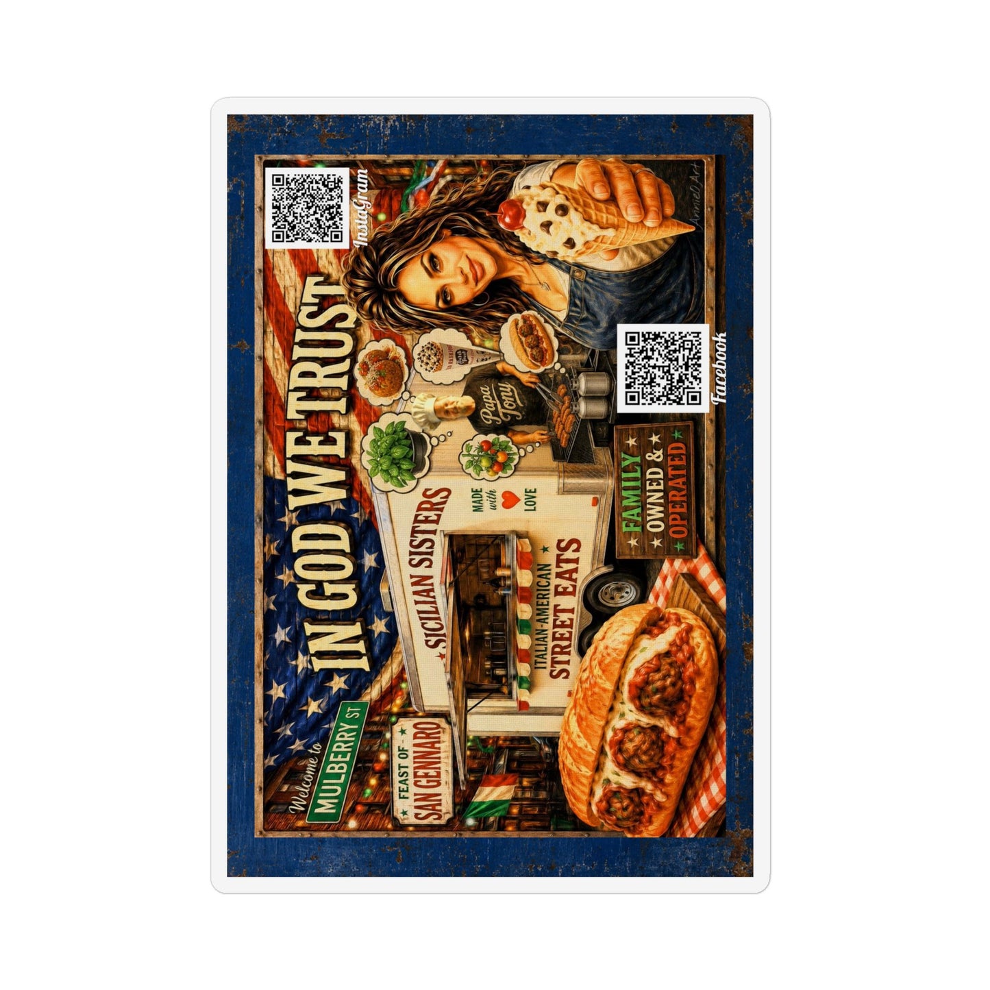 CUSTOM 6x4 Magnet for MANDY—Patriotic Italian Street Eats Design ("In God We Trust")