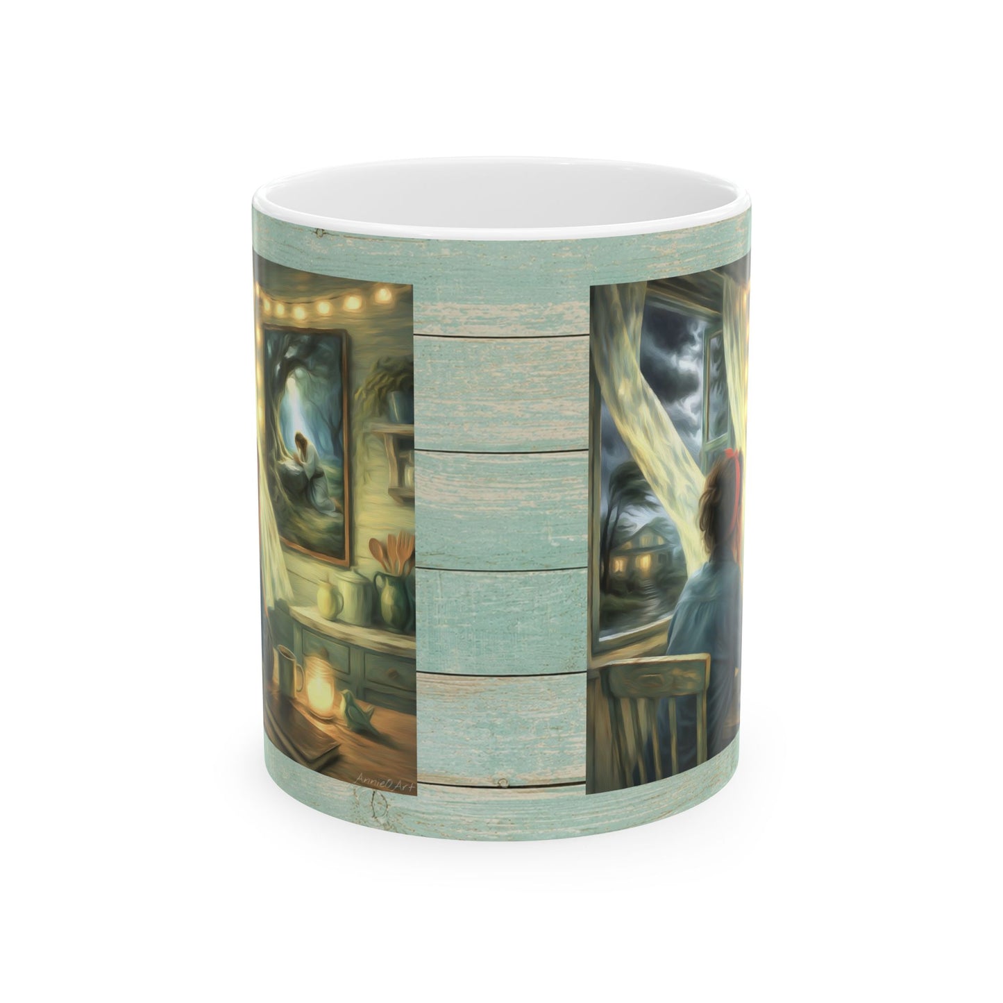 Meditating with Jesus Ceramic Mug — Cottage Nighttime Coffee Cup (11oz)