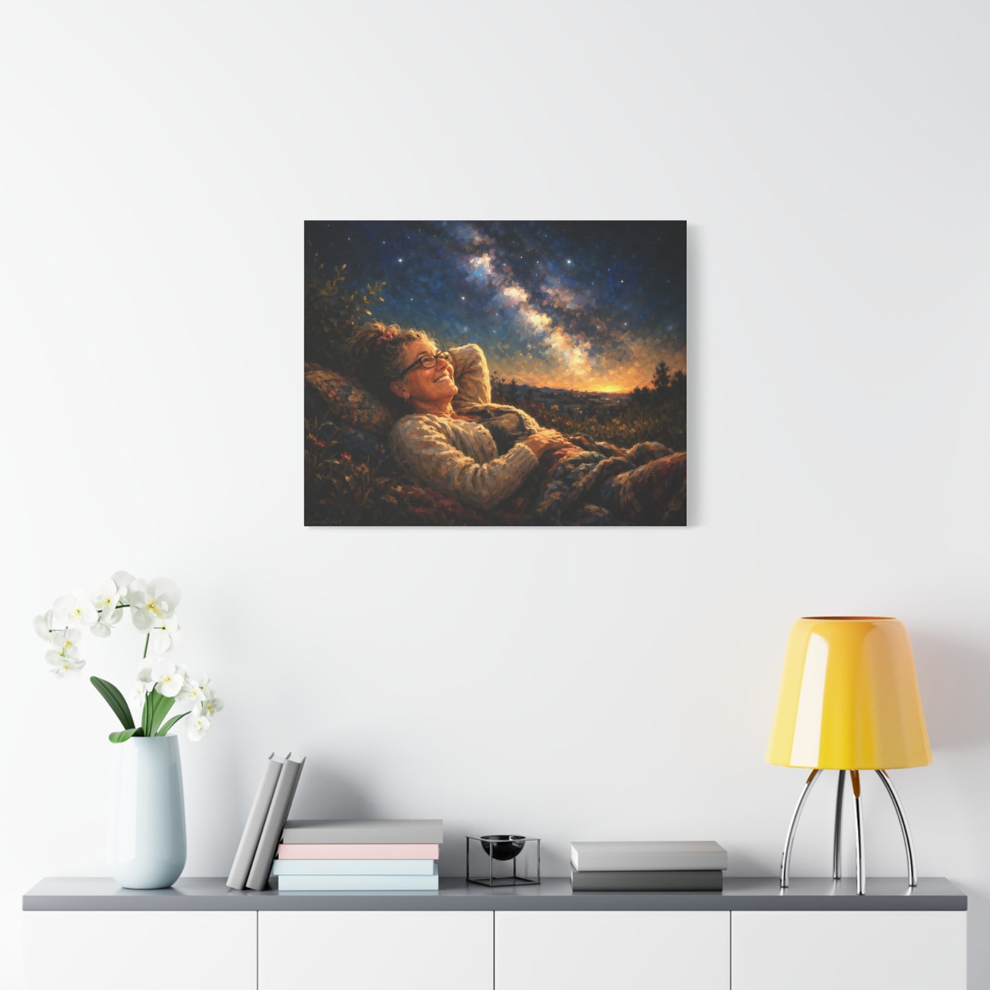 Stargazer Woman Canvas Art — Milky Way Night Sky Print